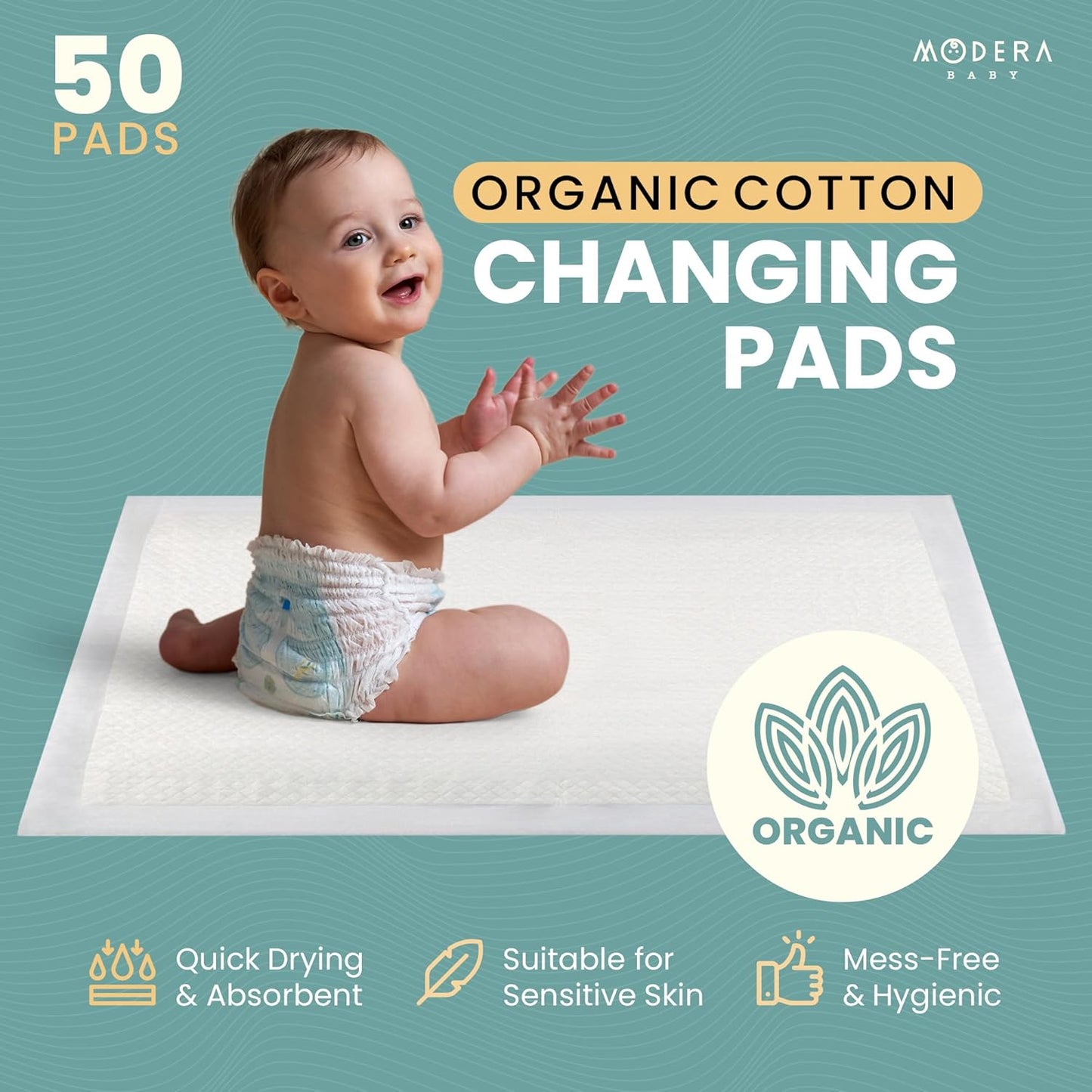 Organic Cotton Disposable Changing Pad Liners | Large 18x24 Hypoallergenic Ultra Absorbent & Waterproof Super Soft, Quilted Underpads for Baby Diaper Table & Travel, Leak Proof & Mess Free [50-Pack]