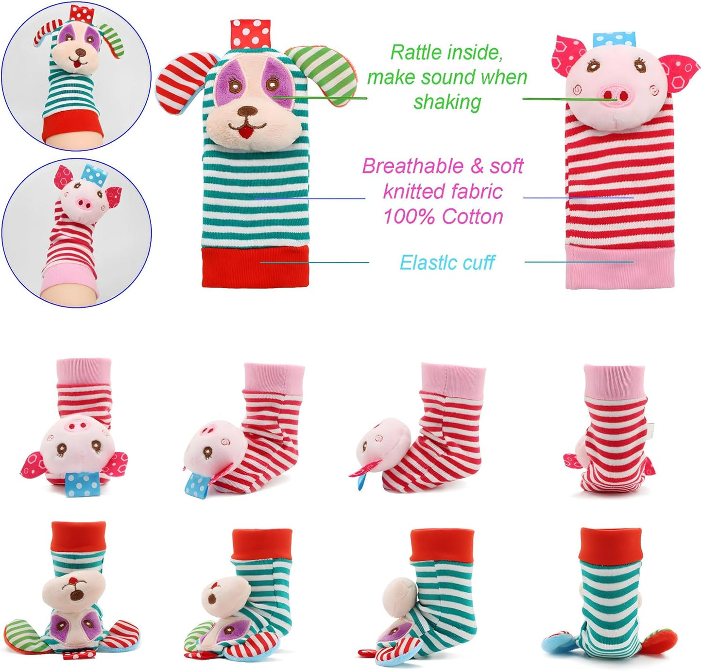 BLOOBLOOMAX Sock rattles for Babies 0-24 Months Baby Animal Foot Finder Educational Toys