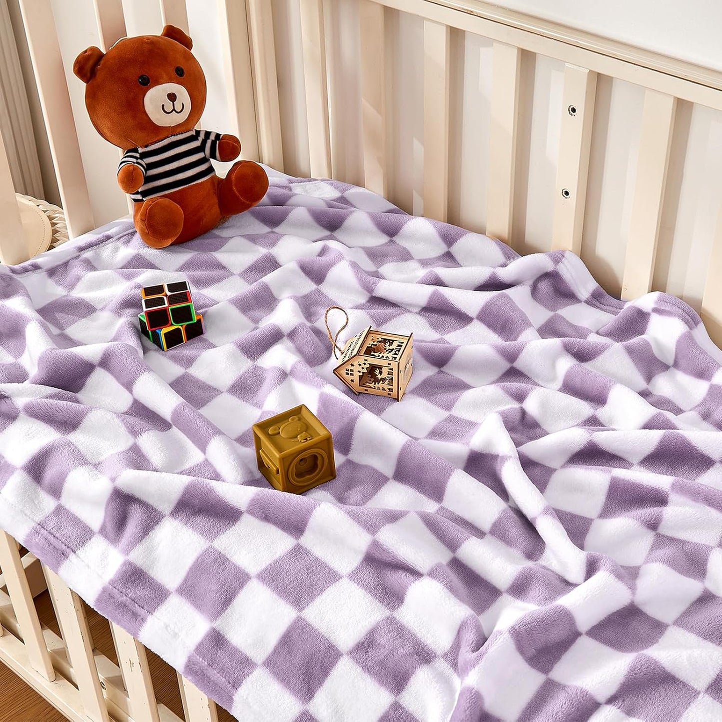 Yurhap Checkered Baby Blanket Fleece Baby Blankets for Girls, Ultra Soft Cozy Fluffy Infant Toddler Newborn Receiving Blankets for Crib Stroller, 30''x40'', Purple