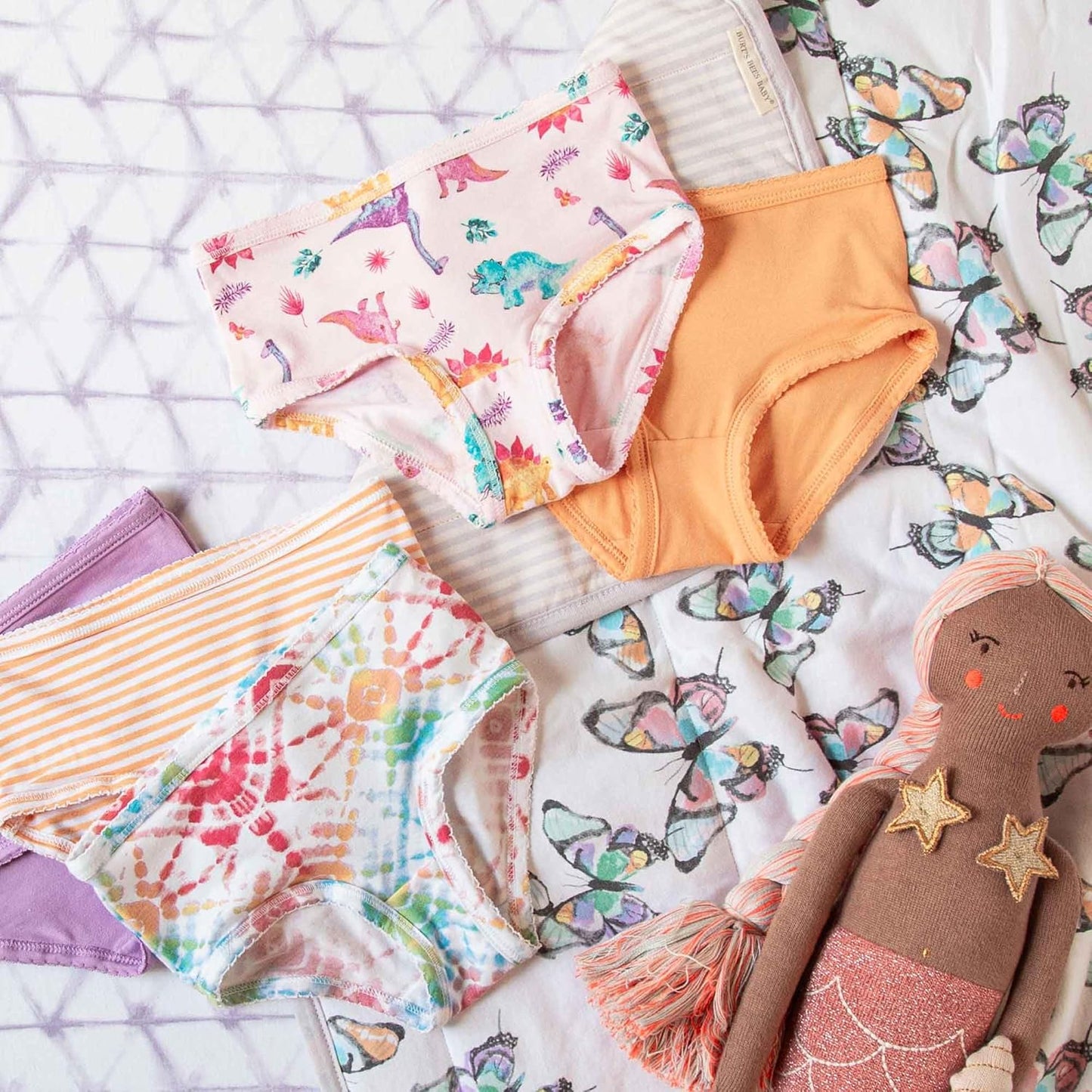 Burt's Bees Baby Toddler Girls' Underwear Set of 5 - Solids, Stripes,Prints, Tag-Free with Sizes for 2T to 8 Years Old