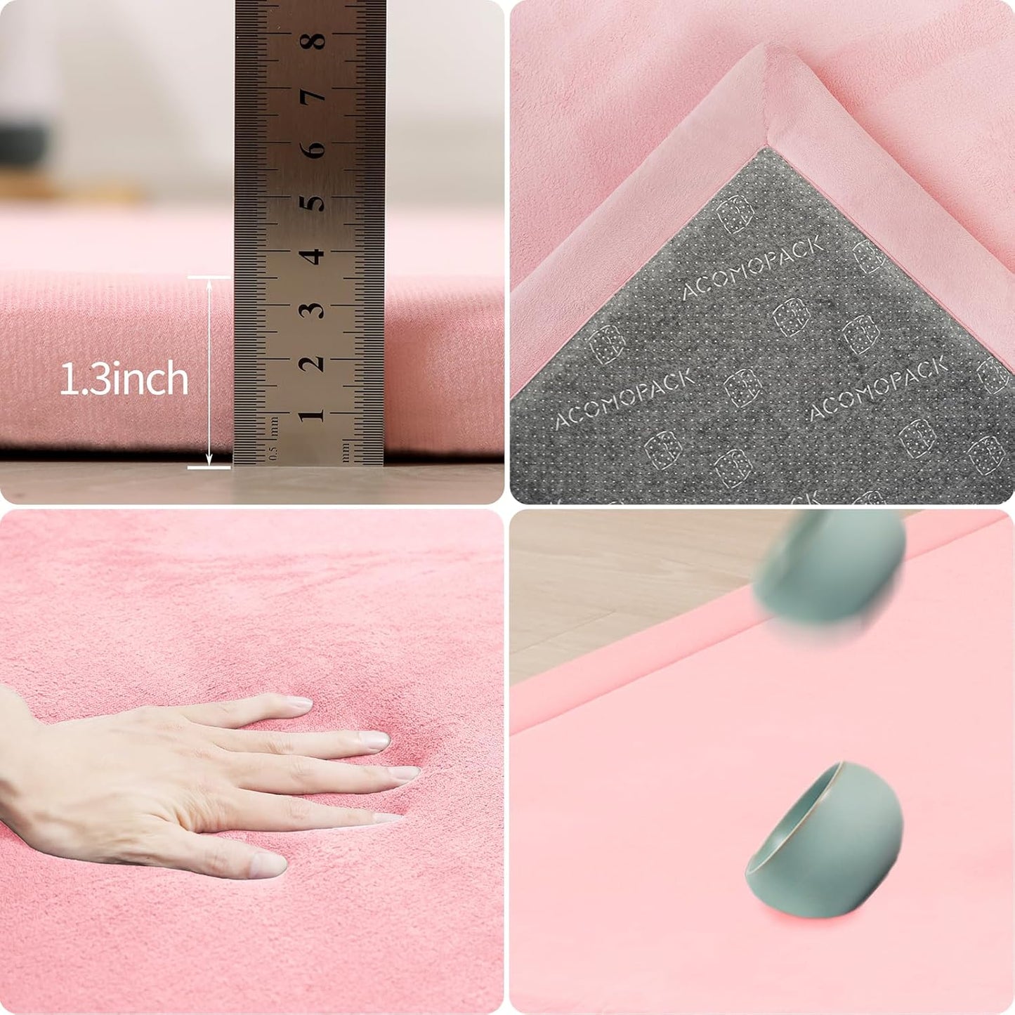 ACOMOPACK Baby Play Mat for Floor 1.3" Thick Memory Foam Play Mat 79"×157 Tummy Time Crawling with Non-Slip Bottom for Living Room,Nursery,Soft Velvet Playpen Mats for Kids,Infants（Pink）