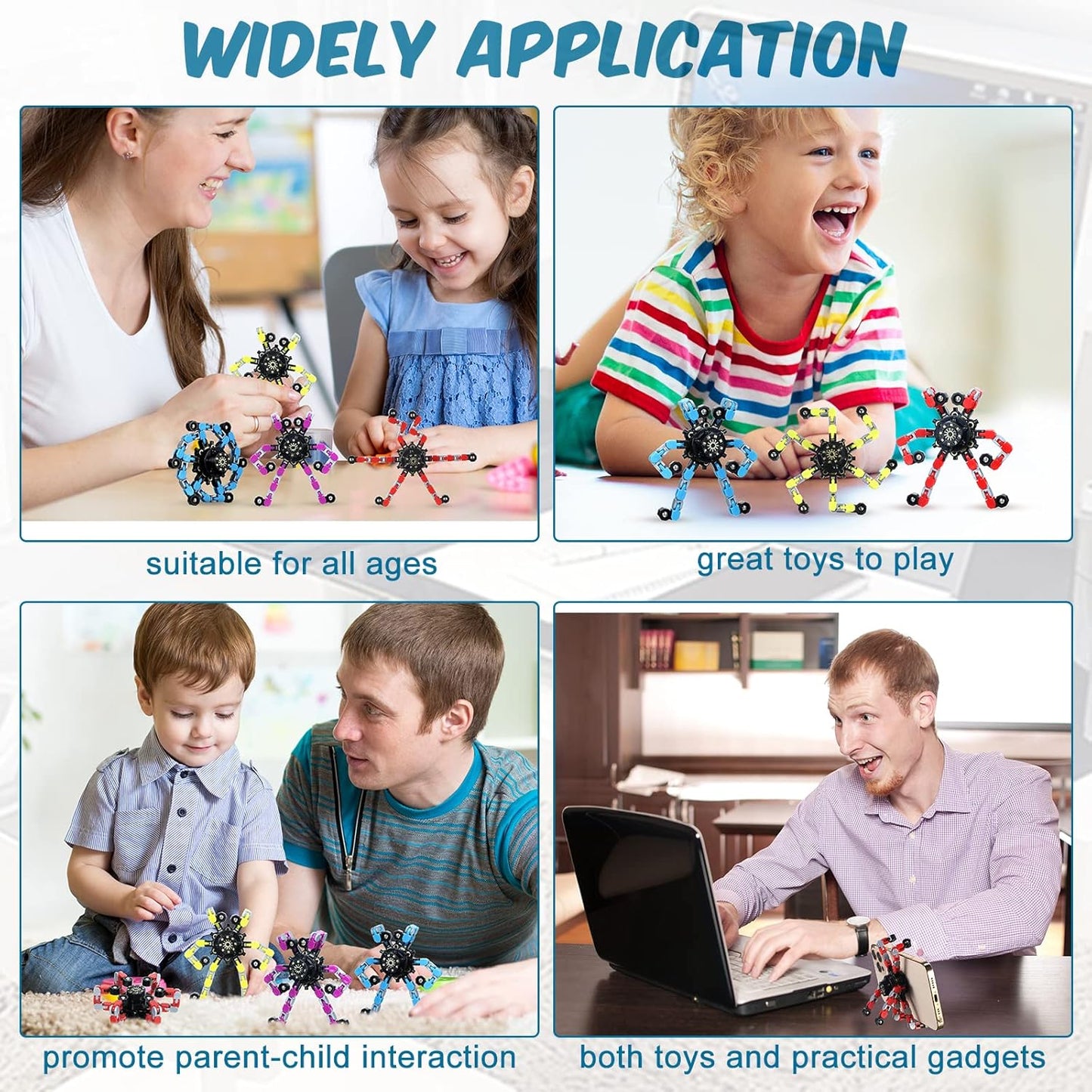 Zhanmai Transformable Fidget Spinners Fidget Toys for Kids and Adults Stress Relief Sensory Toys Transformable Chain Robot Fingertip Gyros for ADHD Autism for Kids Gifts(64 Pack)