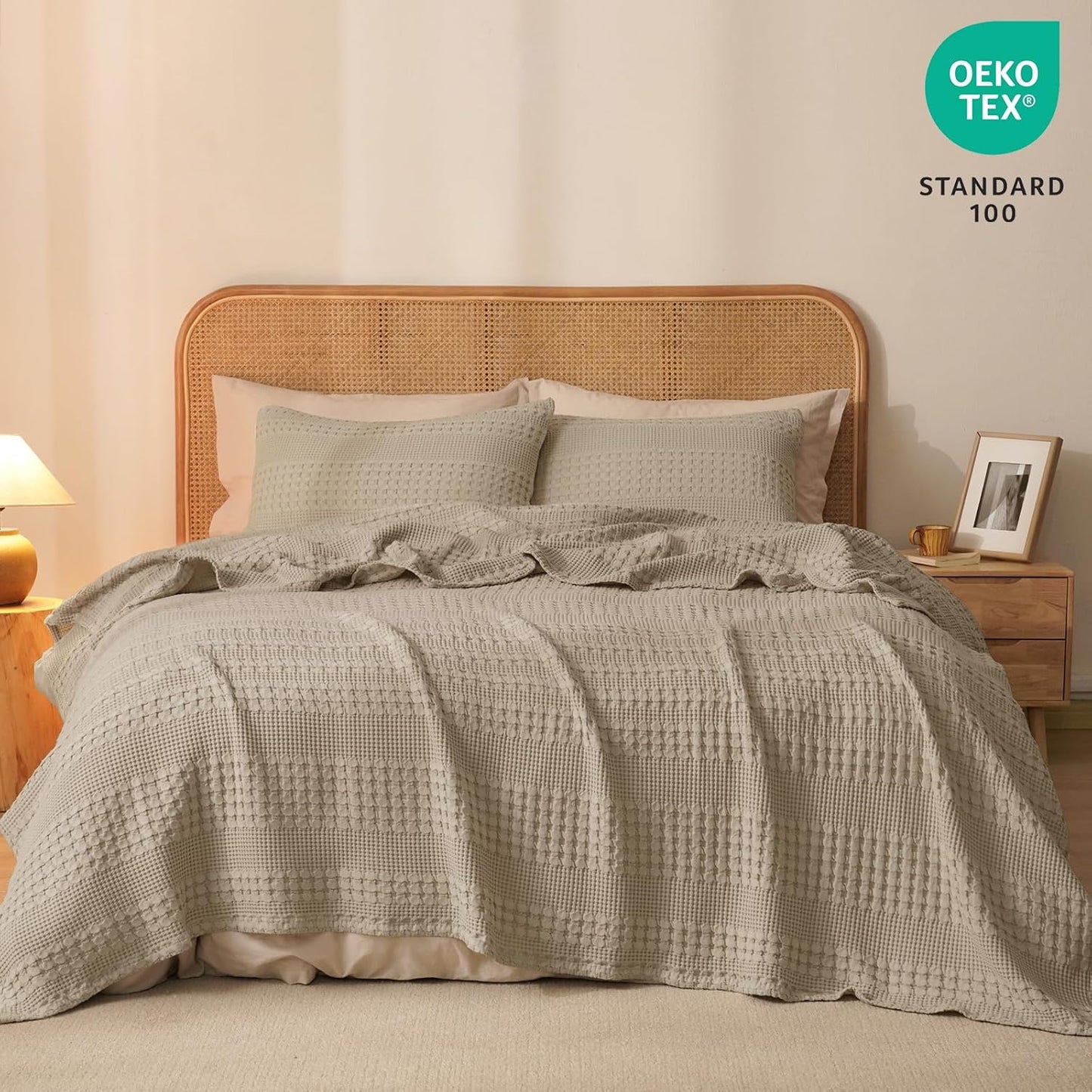 PHF 100% Cotton Waffle Weave Blanket King Size, Soft Lightweight Breathable Cozy Summer Blankets for Bed, Luxury Aesthetic Woven Bedding for Home Decor, 108"x90", Simply Taupe