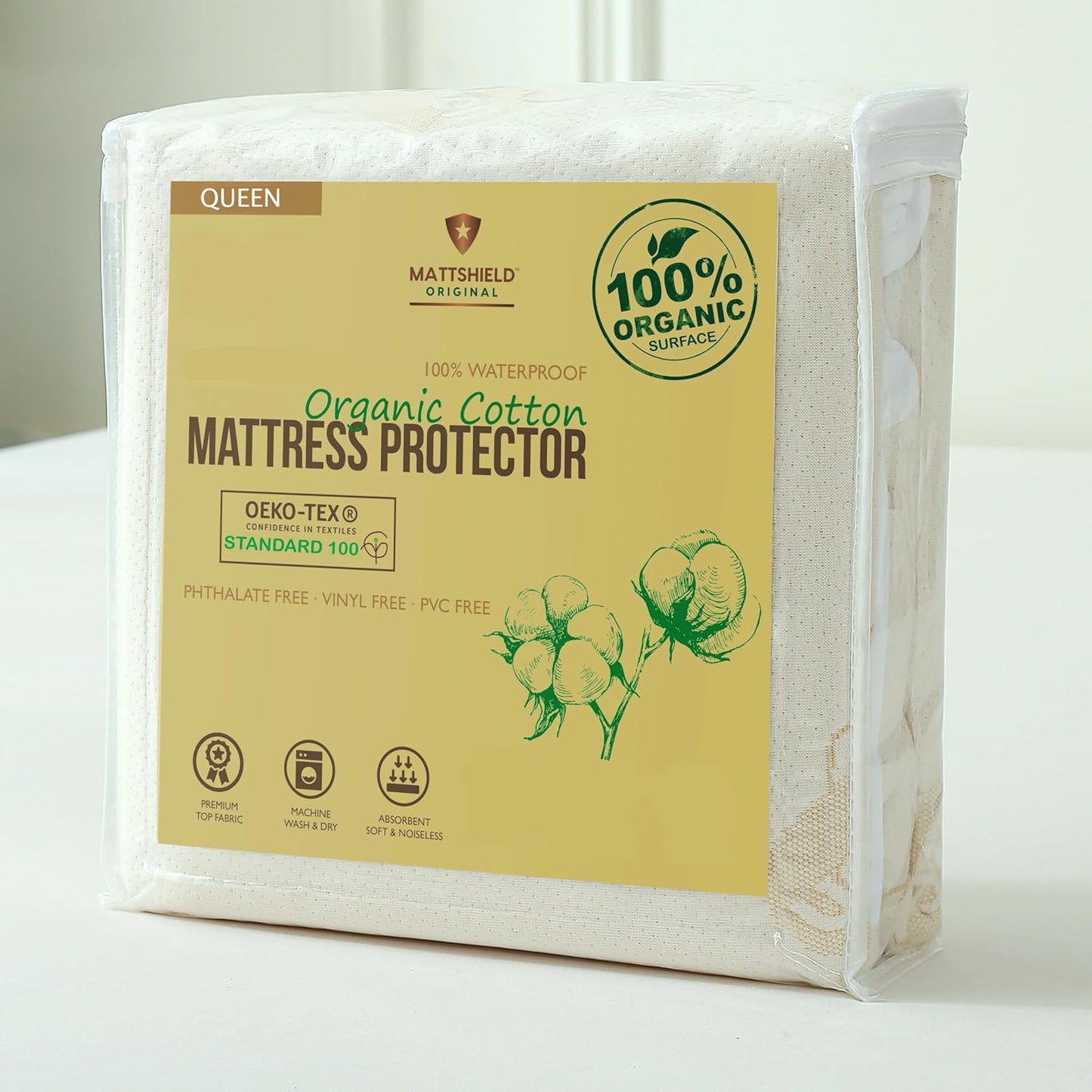 Waterproof Organic Mattress Protector Queen - Organic Cotton Breathable Mattress Pad Cover - 200 GSM Comfort - Deep Pocket - Fitted Comfort