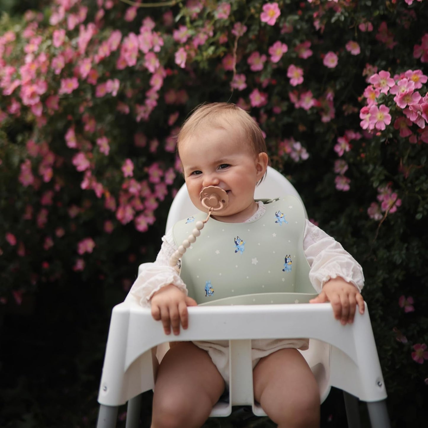 mushie x Bluey Silicone Baby Bib | Adjustable Fit Waterproof Bibs (Bluey Sage)