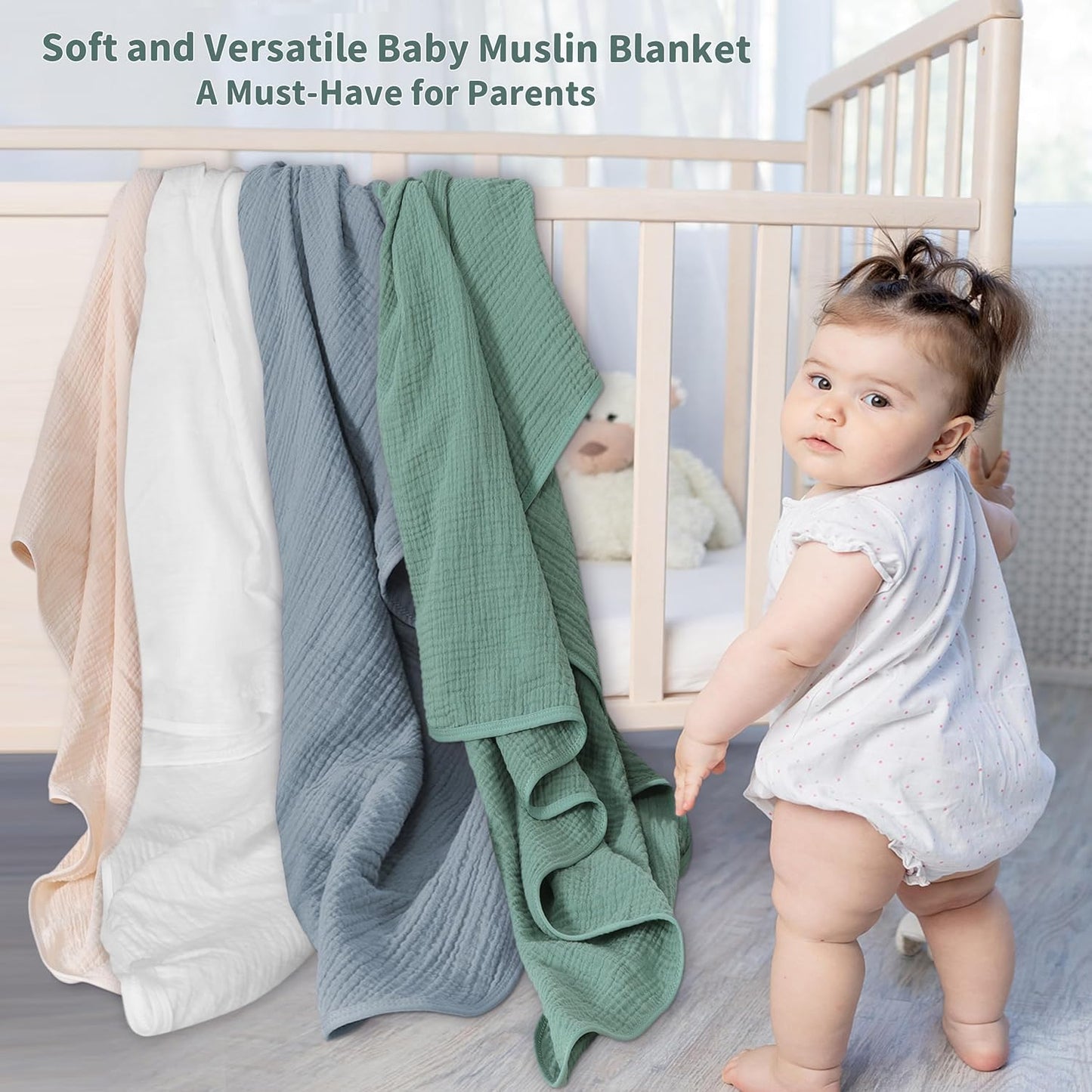 Muslin Swaddle Blankets for Newborn, 2 Pack Breathable Soft Receiving Blanket, Large 41 x 41 inches Swaddle Wrap Burping Clothes, Essentials Infant Shower Items. (Beige & Light Gray)