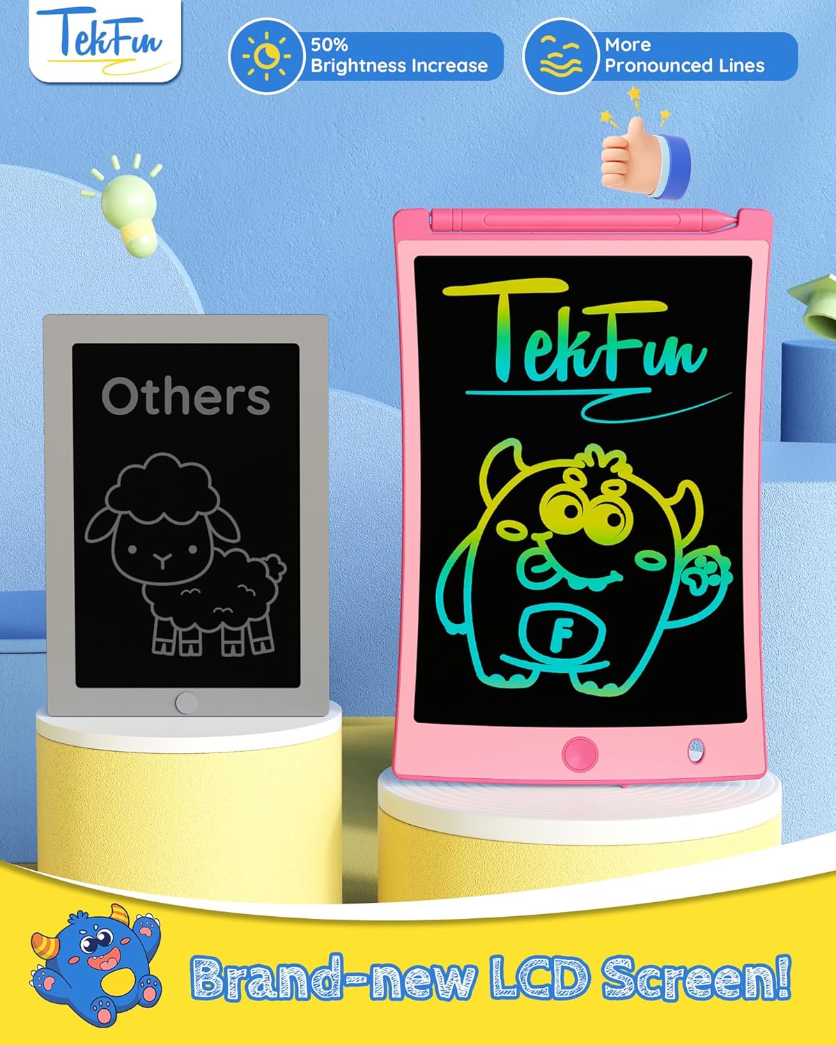 TEKFUN Kids Toys, 2Pcs LCD Writing Tablet with 4 Stylus, 8.5in Erasable Doodle Board Mess Free Drawing Pad for Kids, Car Trip Educational Toys Birthday for 3 4 5 6 7 Girls Boys