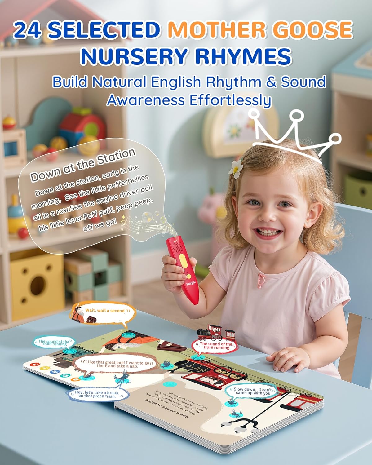 KOKODI Talking Pen Books Set, Interactive Audio Nursery Rhymes with Learning Pen, Educational Sensory Toy, Early Learning Gift for Toddlers Kids, Birthday & Christmas Gifts for Boys Girls Age 2-6