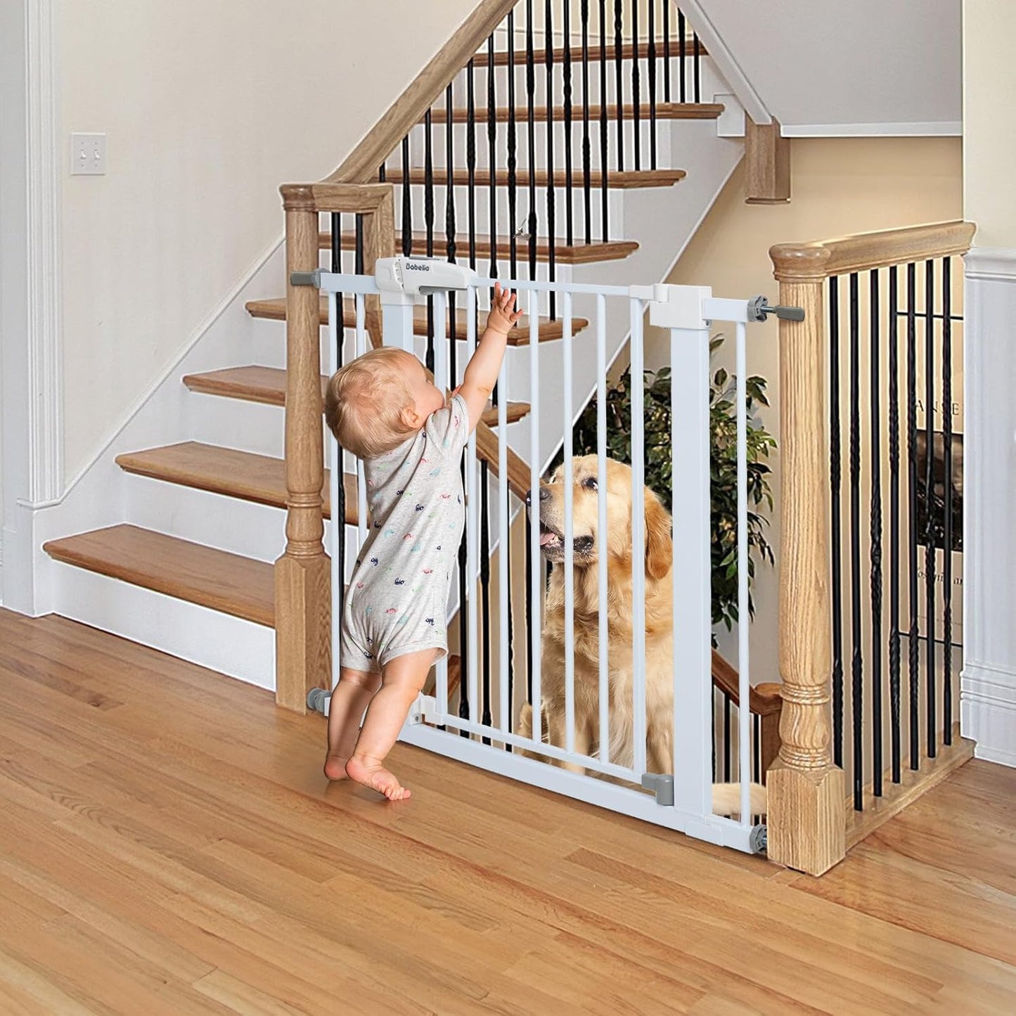 Babelio Baby Gate for Doorways and Stairs, 26''-40'' Auto Close Dog/Puppy Gate, Easy Install, Pressure Mounted, No Drilling, fits for Narrow and Wide Doorways, Safety Gate Door for Child and Pets