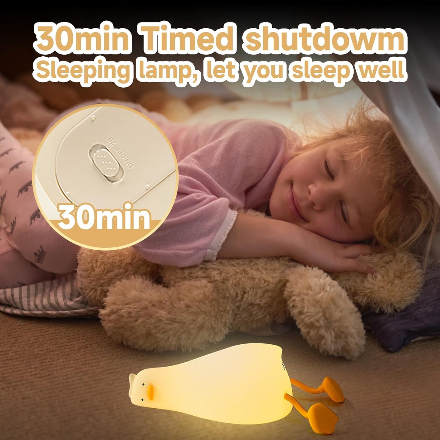 Cute Duck Lamp,Fun Lying Flat Duck/Chicken/Pig/Rabbit/Panda Night Light,LED Squishy Animal Novelty Lamp,Toddler Baby Night Light for Kids,Nursery Touch Kawaii Lamp Room/House Décor
