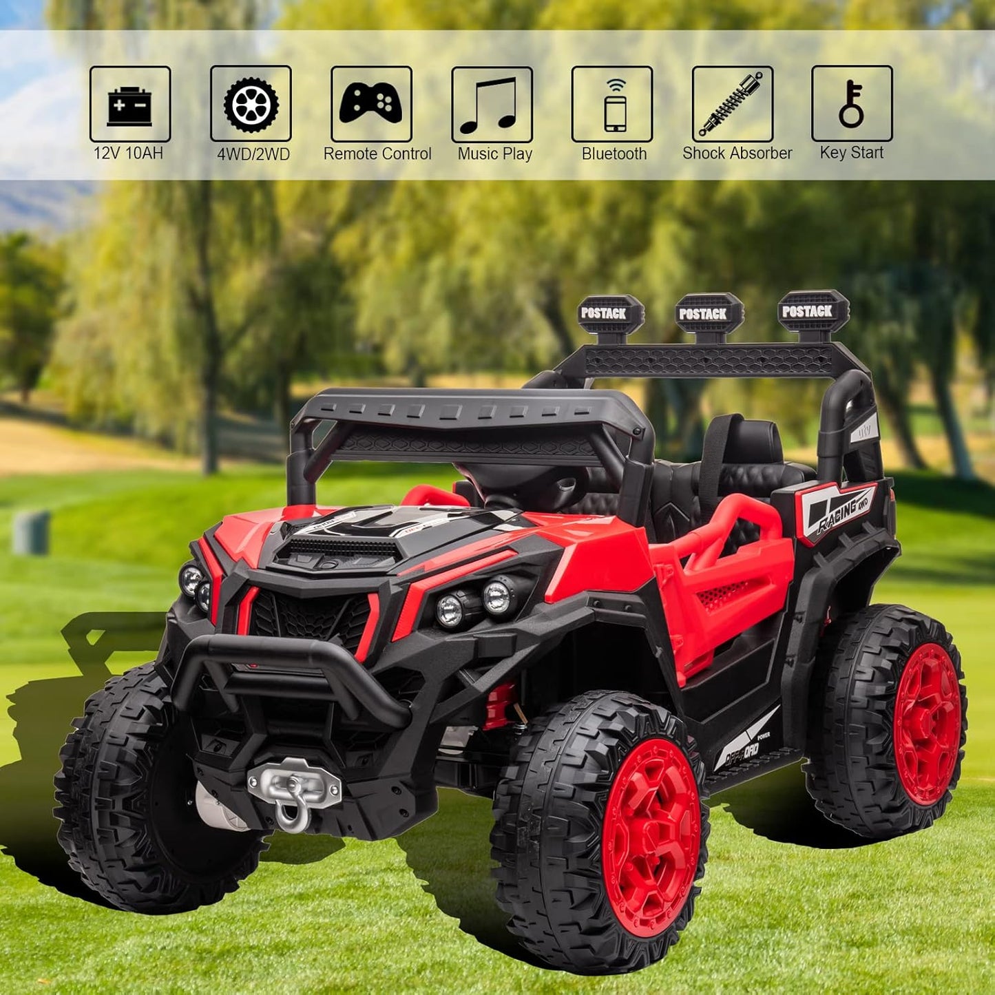 Electric UTV for Kids, 24V Riding Cars for Kids Ages 4-8, Battery Operated Car with Remote Control for Parent, Children Car with Bluetooth 3 Speeds LED Lights Storage Trunk, Red