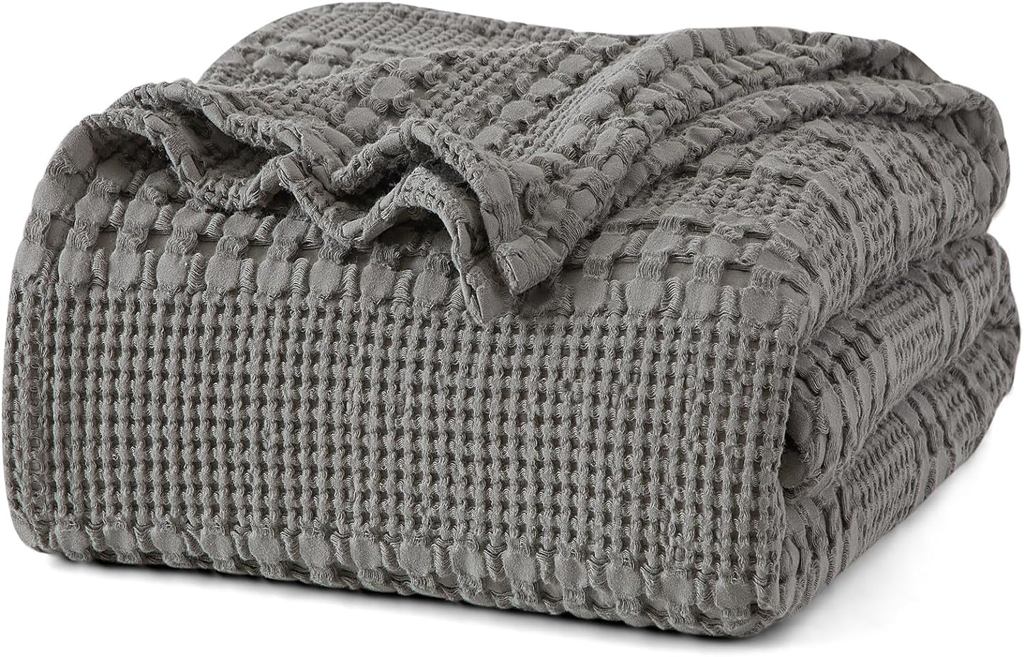 PHF 100% Cotton Waffle Weave Blanket Twin Size, Soft Lightweight Breathable Cozy Summer Blankets for Bed, Luxury Aesthetic Woven Bedding for Home Decor, 66"x90", Dark Grey