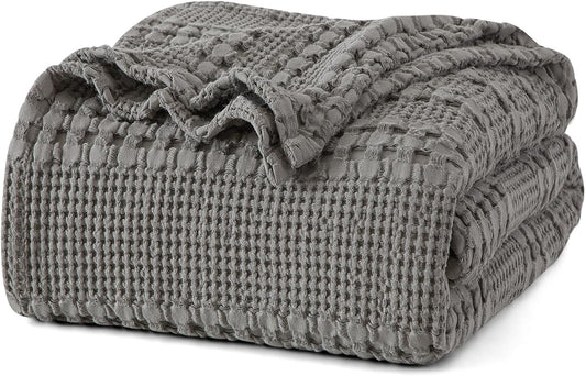 PHF 100% Cotton Waffle Weave Blanket Twin Size, Soft Lightweight Breathable Cozy Summer Blankets for Bed, Luxury Aesthetic Woven Bedding for Home Decor, 66"x90", Dark Grey