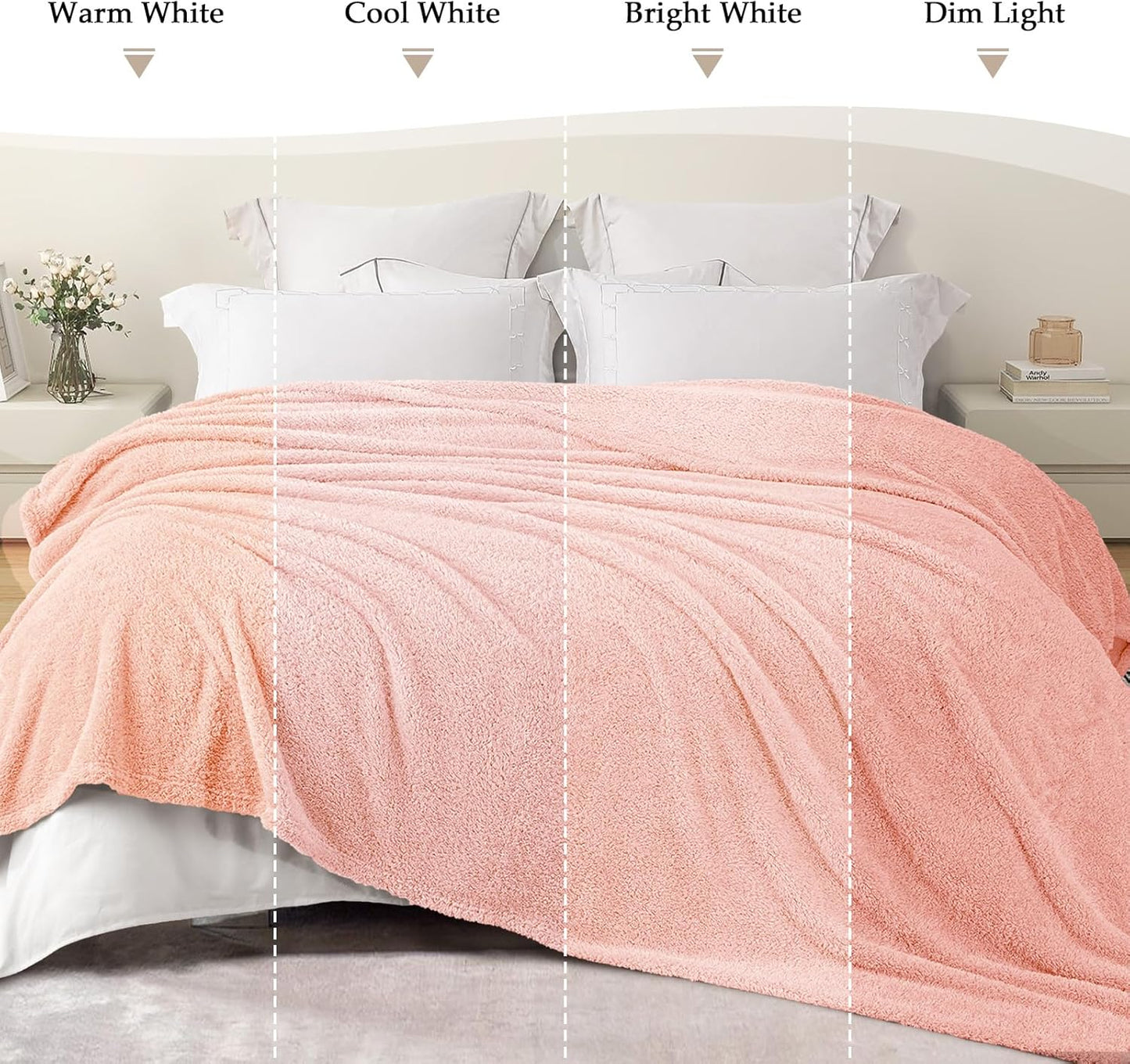 Exclusivo Mezcla Fleece Blanket for Couch, Soft and Cozy Queen Blankets for Women Men Girls Kids, Suitable for All Seasons, Light Pink, 90x90 Inches