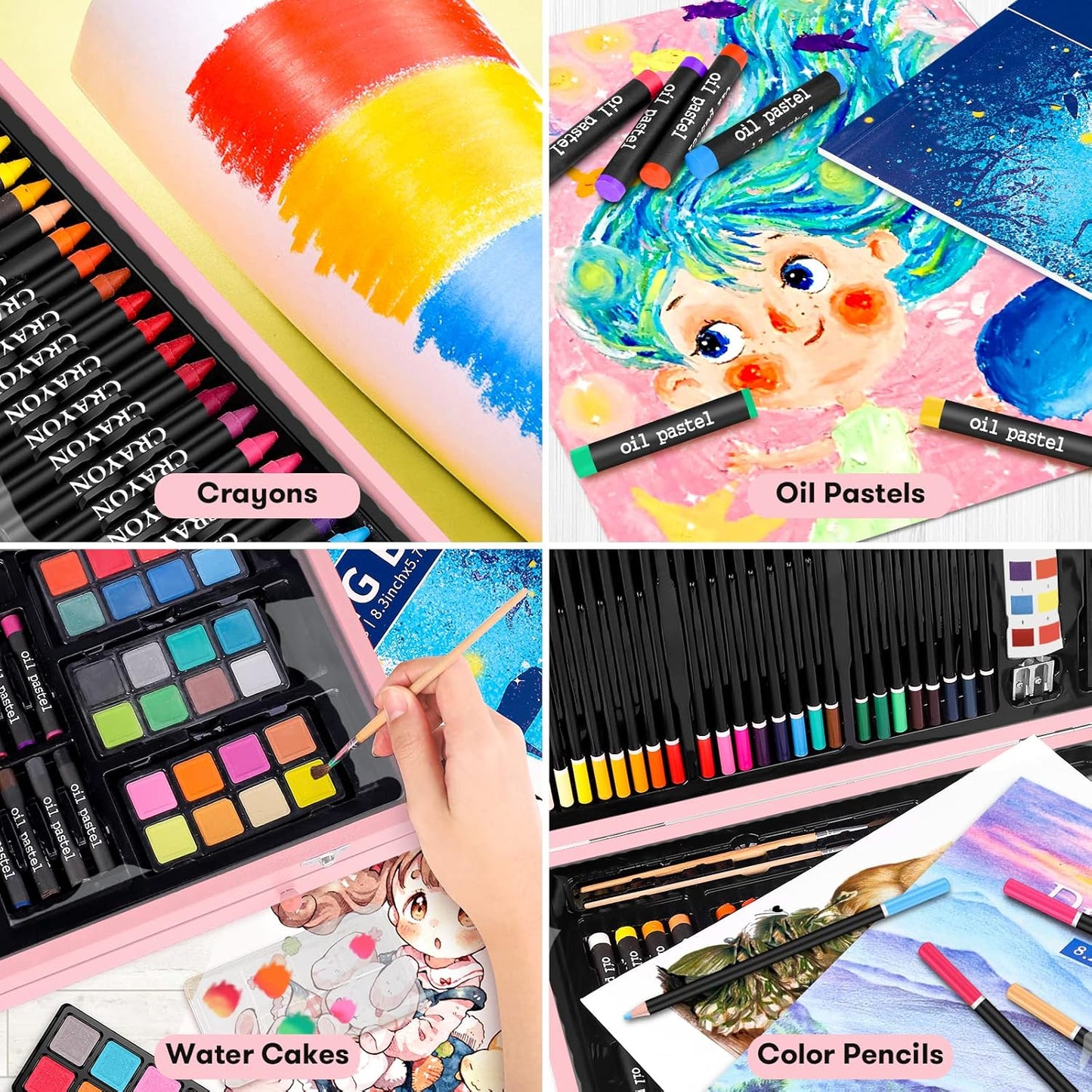 iBayam Arts and Crafts Gifts for Kids 6-14 Year, Teens Girls Christmas Gifts, 150-Pack Art Set Kits with 2 Sketch Pads, Coloring Book, 24 Colored Pencils, 24 Oil Pastels, 24 Watercolor, 60 Crayons