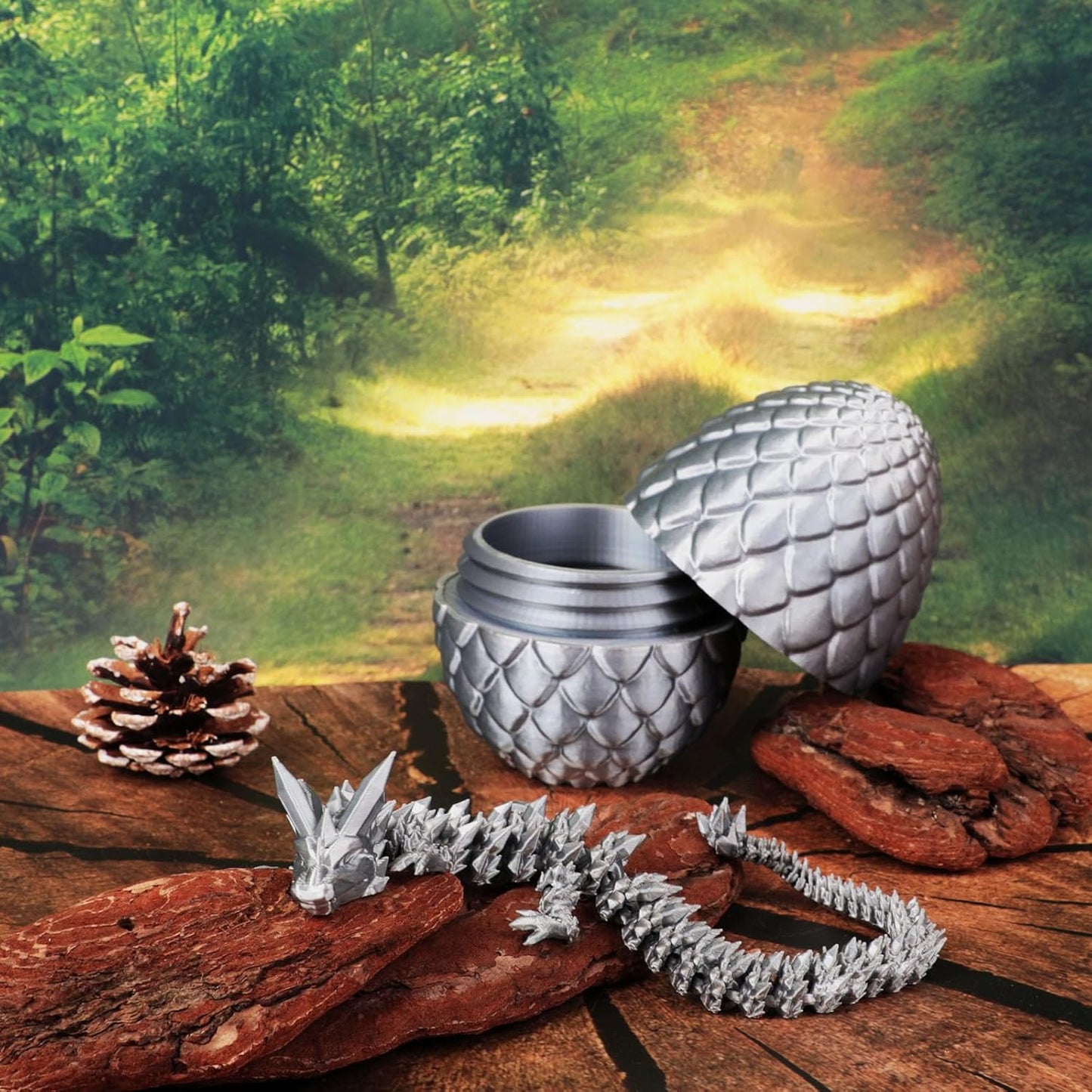 12inch Dragon Egg, Year of The Dragon, 3D Printed Dragon, Executive Desk Toys, Articulated Dragon, Fidget Toys Gifts for Graduates Students Teachers Adults (Silver)