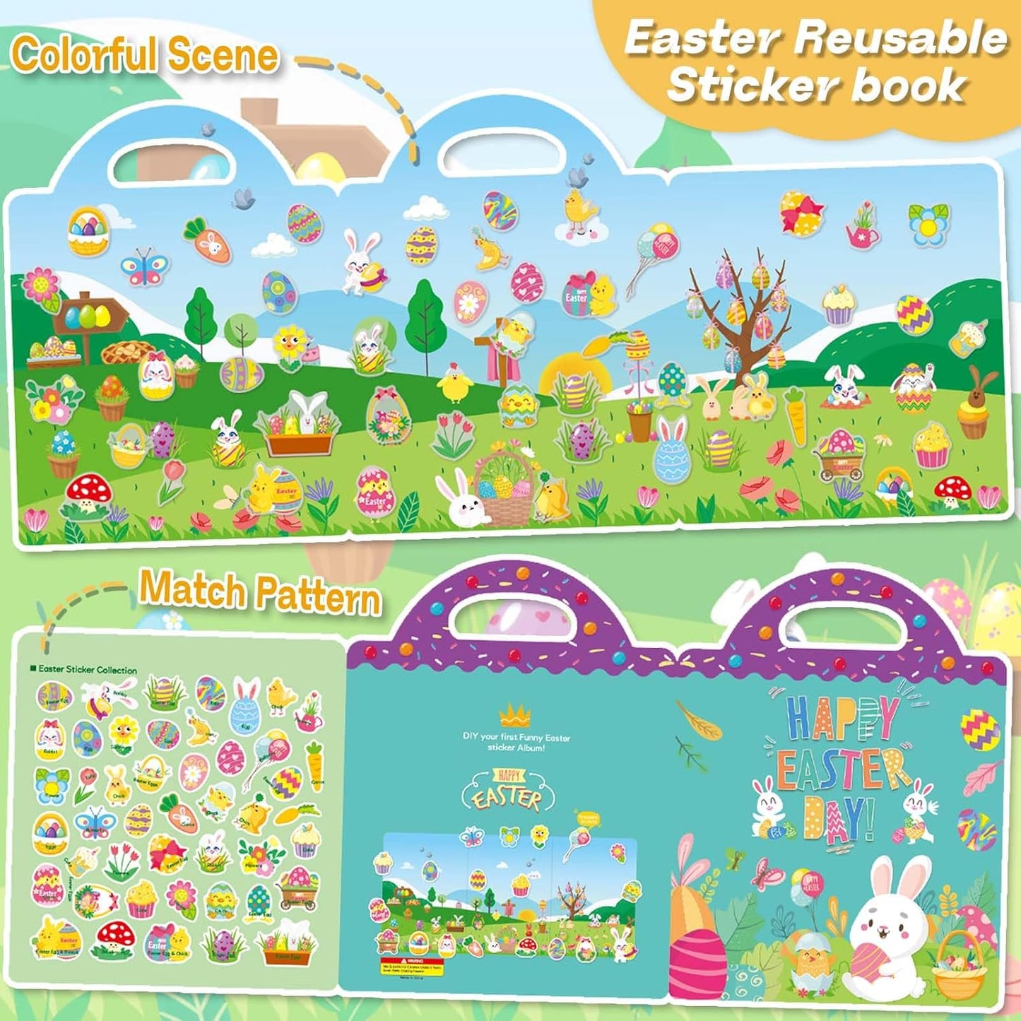 Easter Reusable Sticker Books for Toddlers 1-3, Easter Stickers for Kids, Sticker Book for Toddlers 2-4 Years, Easters Gifts Toys for Kids Girls Boys