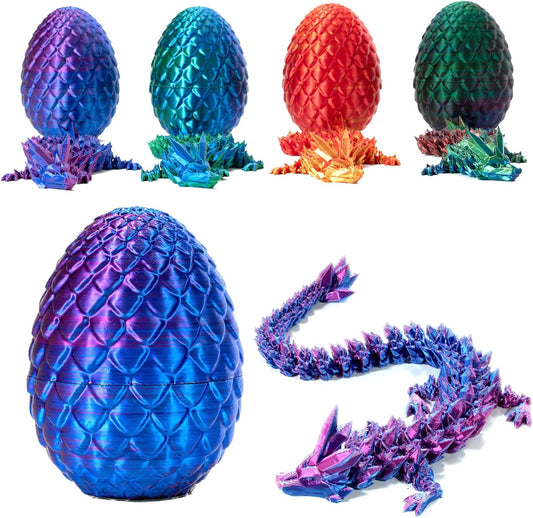 3D Printed Dragon in Egg, Full Articulated Crystal Dragon with Dragon Egg, Home Office Decor Executive Desk Toys, Adults Fidget Toys for Autism/ADHD (Laser Purple, 12")