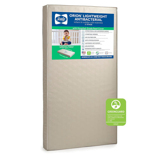 Sealy Baby Orion Antibacterial 2 Stage Breathable Crib Mattress plus Toddler Bed Fit, Lightweight & Waterproof, Non Toxic, GREENGUARD Gold Certified, Safety & Quality Tested, Made in USA, 52x28"