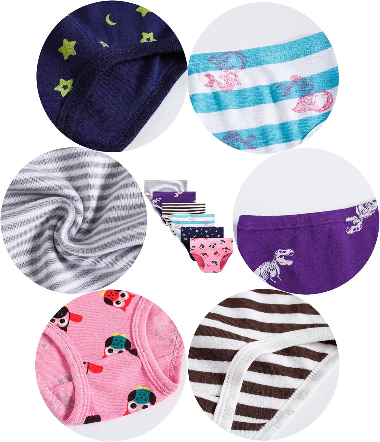 Cadidi Dinos Little Girls' Soft Cotton Underwear Kids Cool Breathable Comfort Panty Briefs Toddler Undies(Pack of 6)