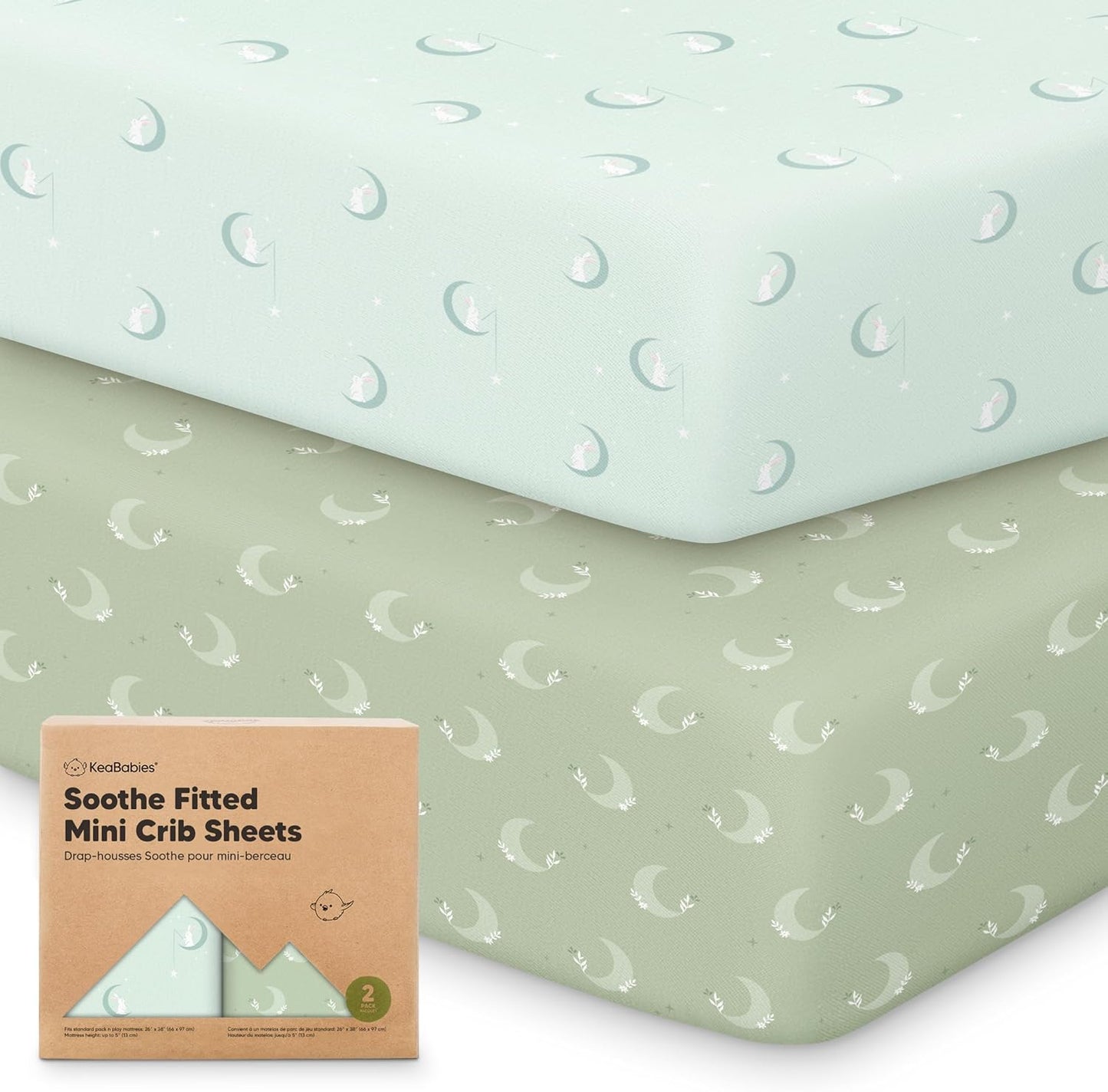 2-Pack Mini Crib Sheets Fitted - 38x26 Pack N Play Sheets for Pack and Play Mattress, Organic Cotton, Soft & Breathable Playard Bedding, Neutral Mini Toddler Bed Cover for Boys, Girls (Lunaris)