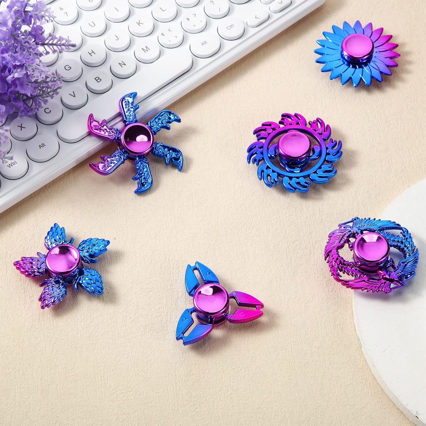 Woanger 24 Pcs Cool Spinners Metal Looking Spinner Toy Finger Spinners Toy Pack Stress Relief Hand Spinner for Adults Teens Anxiety Party Favor Stocking Stuffers Gift(Golden Purple)