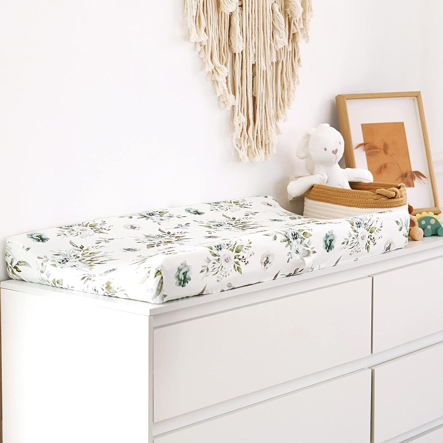 Stretch Ultra Soft Jersey Knit Changing Pad Cover Set 2 Pack, Change Table Pad Covers Fit 32"/34" x 16" Pads Safe and Snug, Stylish Watercolor Rose and Flora Pattern for Girls