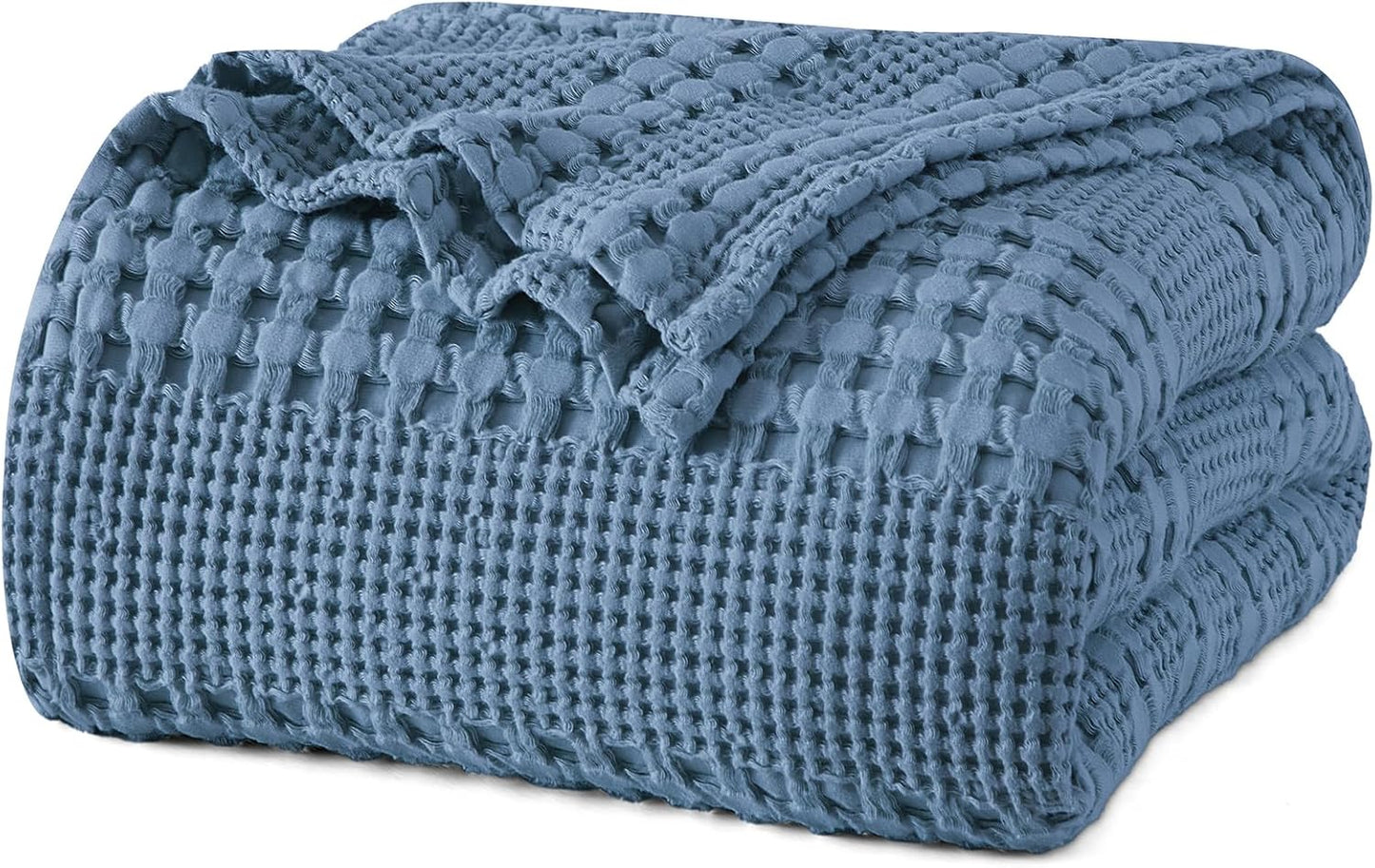 PHF 100% Cotton Waffle Weave Blanket Twin Size, Soft Lightweight Breathable Cozy Summer Blankets for Bed, Luxury Aesthetic Woven Bedding for Home Decor, 66"x90", Captain's Blue