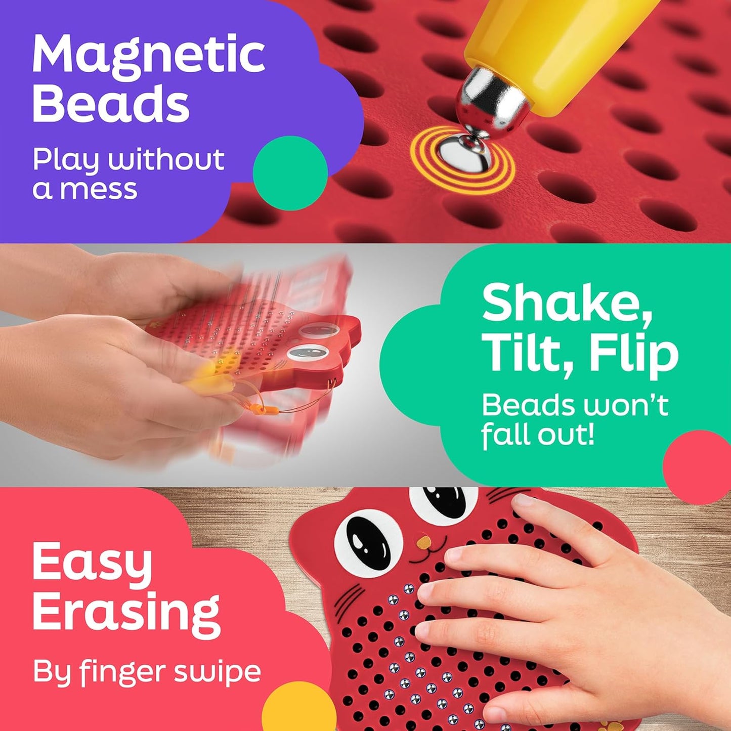 Magnetic Drawing Board for Kids & Toddlers with Beads and Magnet Stylus Pen - Magnetic Travel Toy for Airplane & Car Ride Activities for Kids