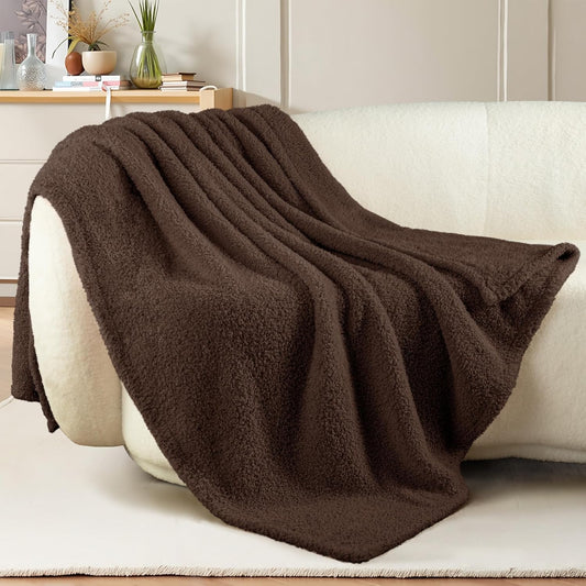 Exclusivo Mezcla Fleece Throw Blanket for Couch Sofa, Soft Warm and Fluffy Blankets for Women Men Girls Kids, Suitable for All Seasons, Coffee, 50x60 Inches