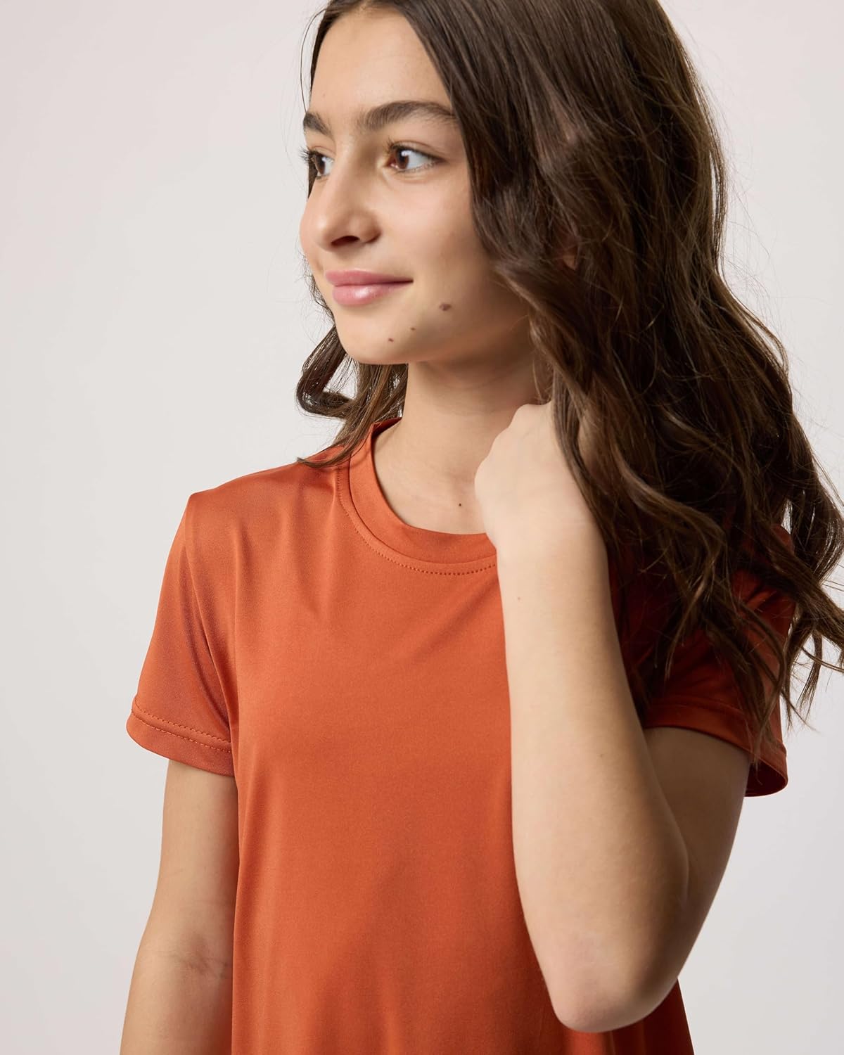 Real Essentials 5 Pack: Girls Short Sleeve Dry-Fit Crew Neck Active Athletic Performance T-Shirt