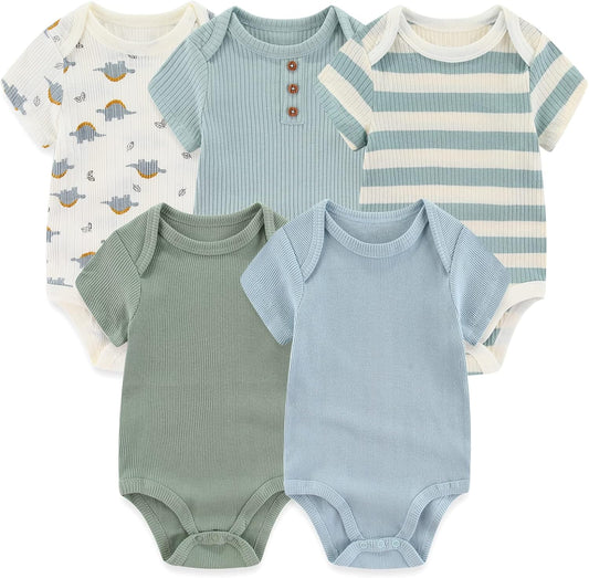 Newborn Baby Short Sleeve Bodysuit Cotton One-Piece Baby Clothes 5-Pack, 0-12 Months
