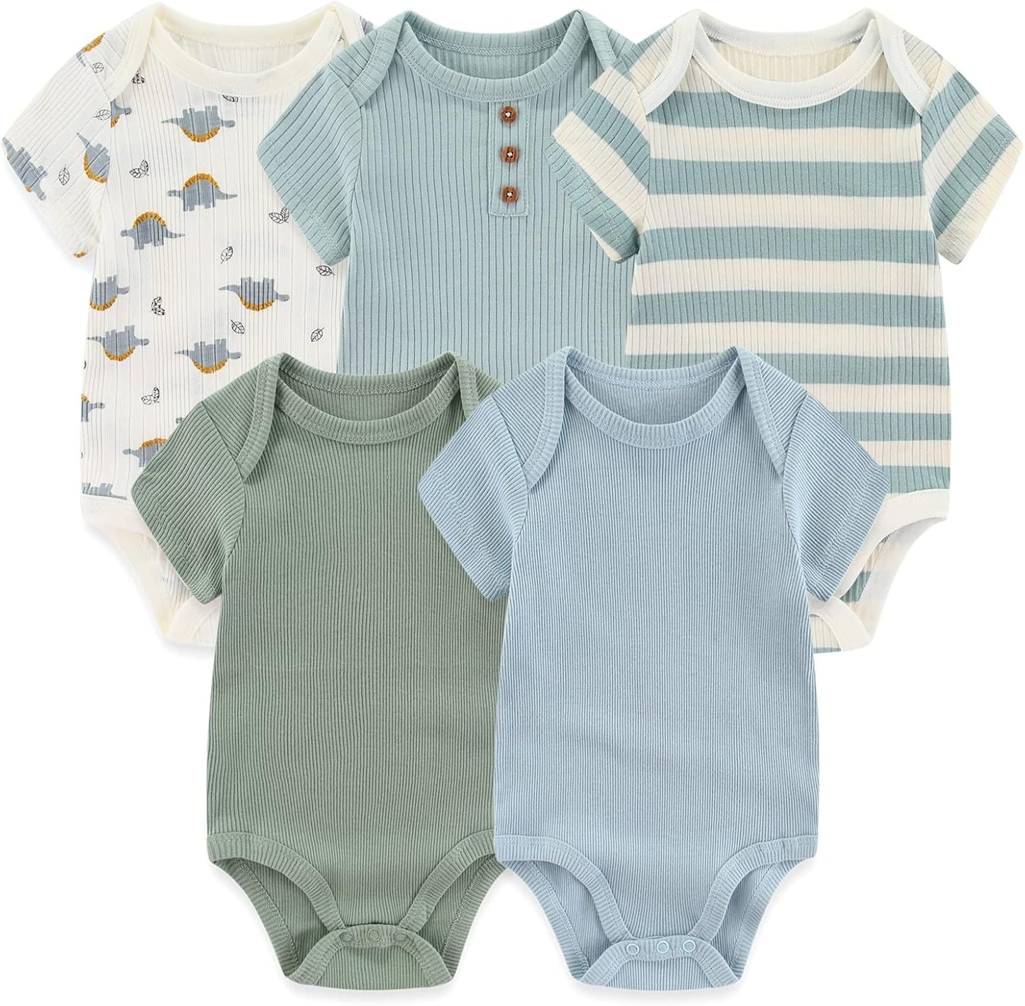 Newborn Baby Short Sleeve Bodysuit Cotton One-Piece Baby Clothes 5-Pack, 0-12 Months