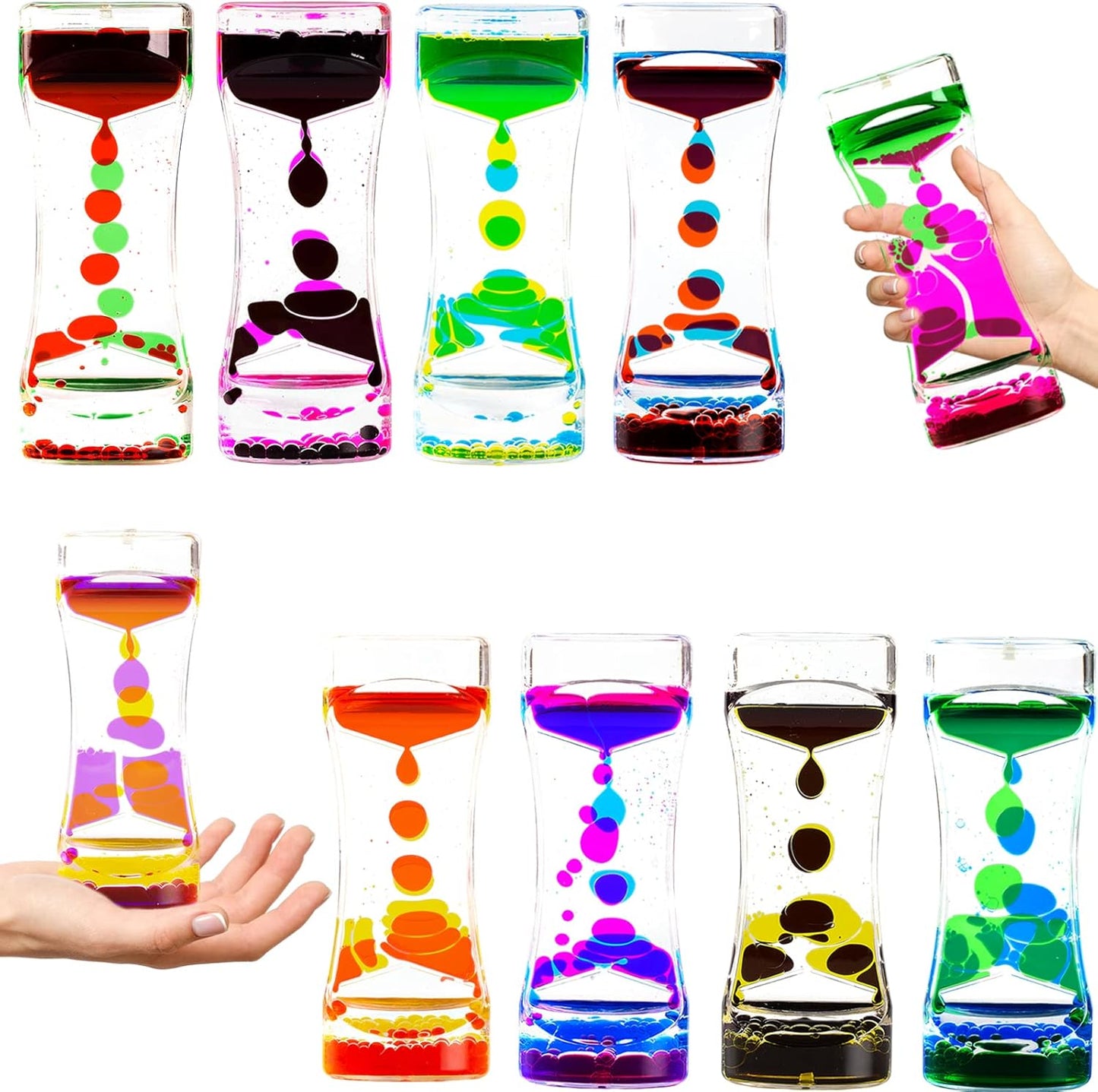 Liquid Motion Bubbler Timer Pack of 10 Hourglass Liquid Bubbler Sensory Toys ADHD Fidget Toy Anxiety Autism Toys Calm Relaxing Desk Toys