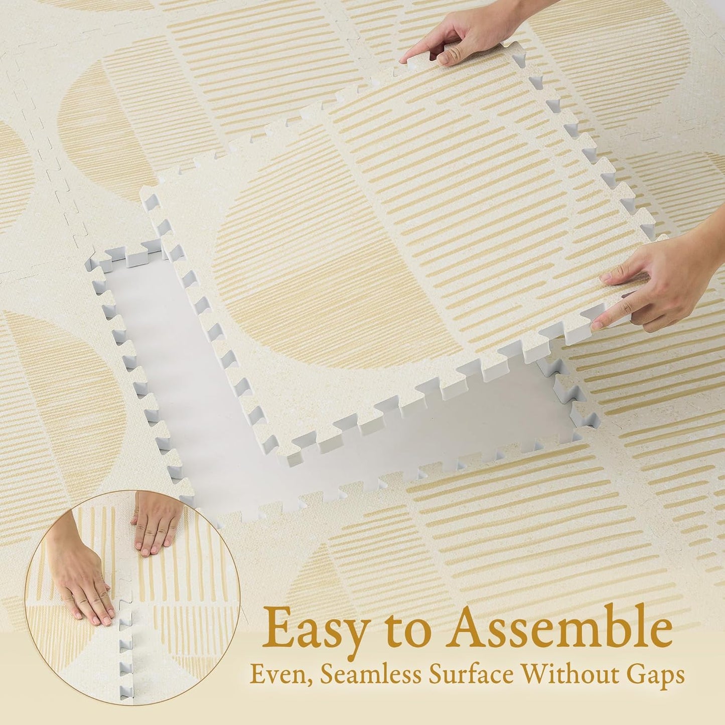 Super 1 Inch Thick Premium Quality Exercise & Baby Foam Play Mats - Expandable & Large Non-Toxic Odorless Floor Mat - 6 Tiles Spacious 6x4ft - Peel-Resistant - Ecru Linen