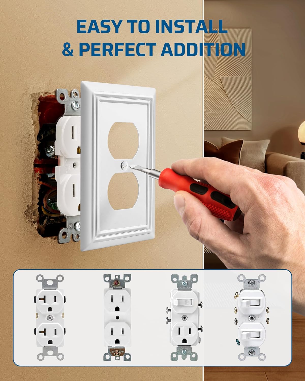 DEWENWILS 4 Pack White Outlet Cover Plate, White Metal Outlet Covers, 4.88"×3.13", Decorative Electric Outlet Covers