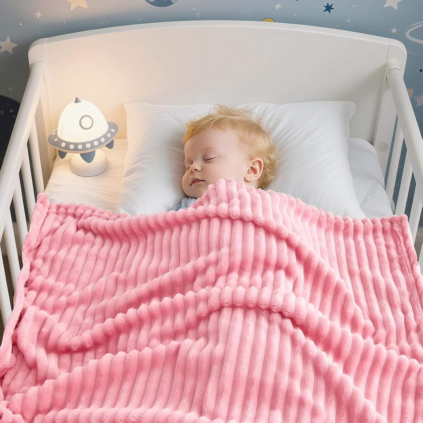 Soft Fleece Baby Blanket Ultra Cozy Pink Baby Blankets for Girls Warm and Lightweight Infant Toddler Newborn Receiving Gift with Reversible Stripes for Crib Stroller, 30x40 Inch, Dark Pink