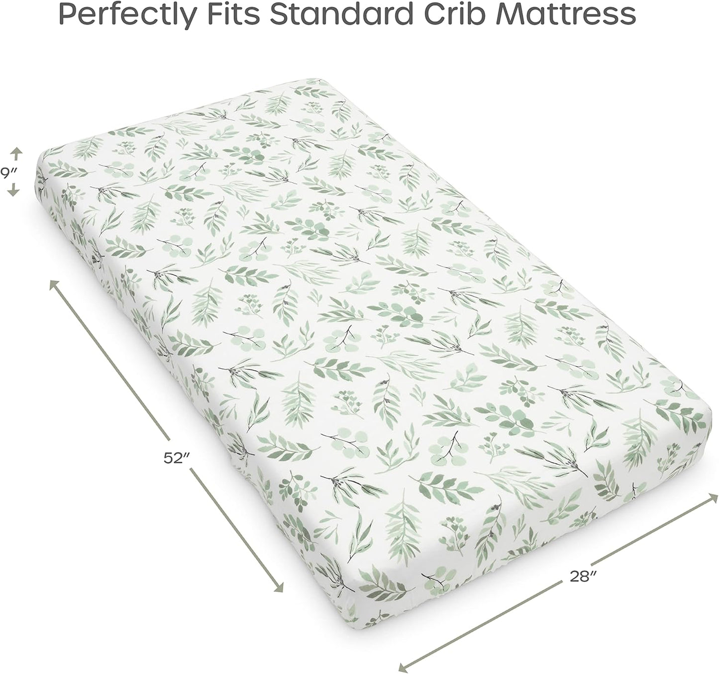Organic Muslin Fitted Crib Sheet - Organic Crib Sheet for Standard Crib and Toddler Mattresses, Soft and Breathable, Eucalyptus Leaves, 28”x52”
