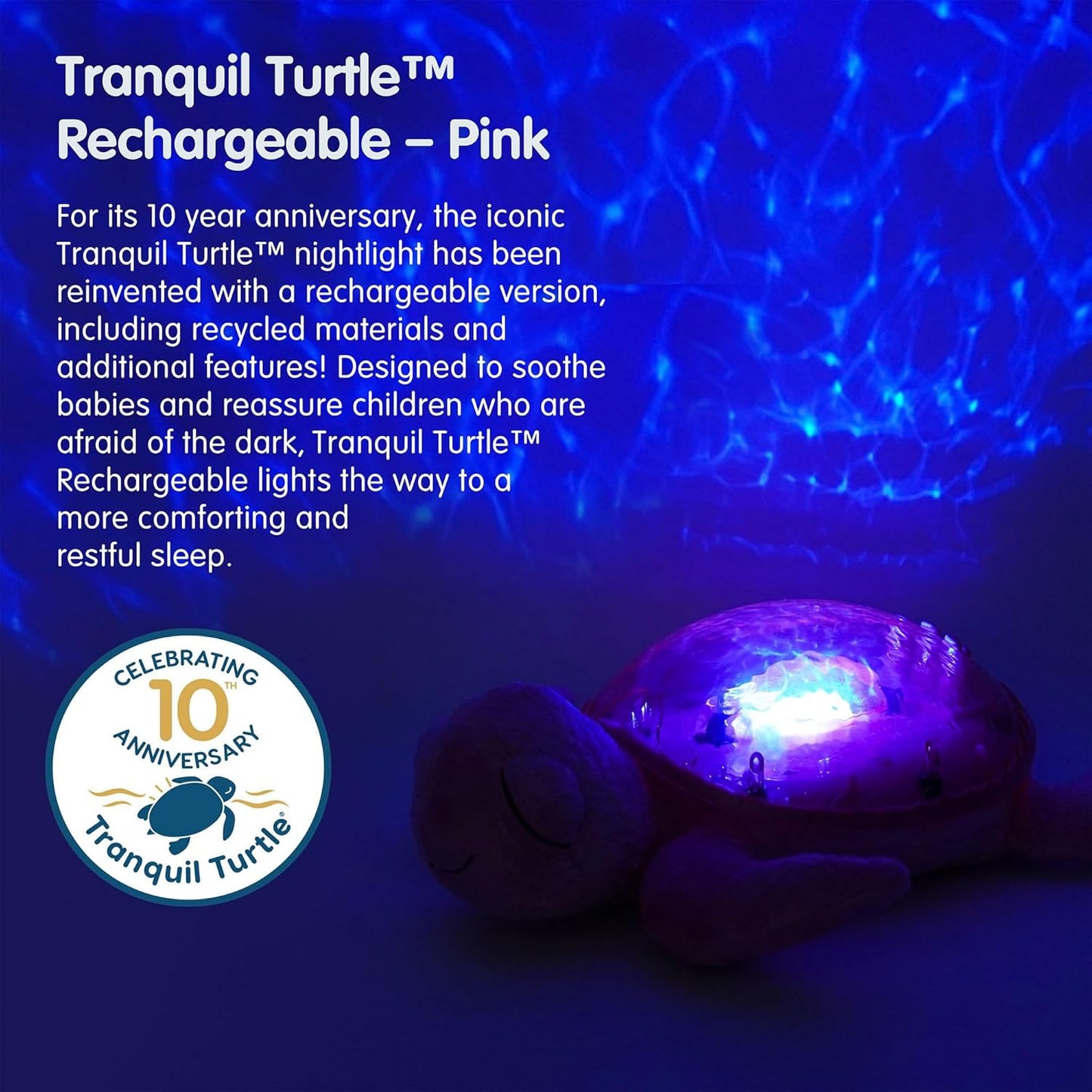 ﻿﻿Cloud b Ocean Projector Nightlight with 2 White Noises & 2 Soothing Sounds | Adjustable Settings | Cry Sensor | Tranquil Turtle - Pink (Rechargeable)