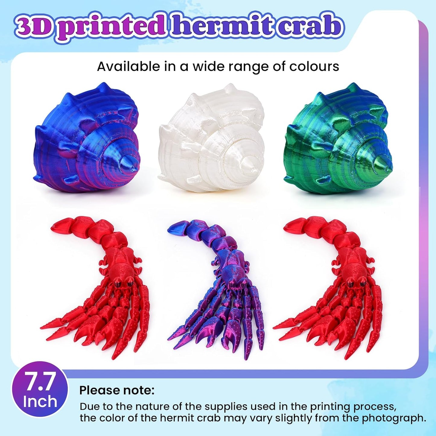3D Printed Hermit Crab Fidget,3D Printed Dynamic Animals Toy,Full Articulated Flexible Crystal Hermit Crab Fidget Fidget Toys,Adults Fidget Toys for Autism ADHD,Home Office Decor (Blue Green)