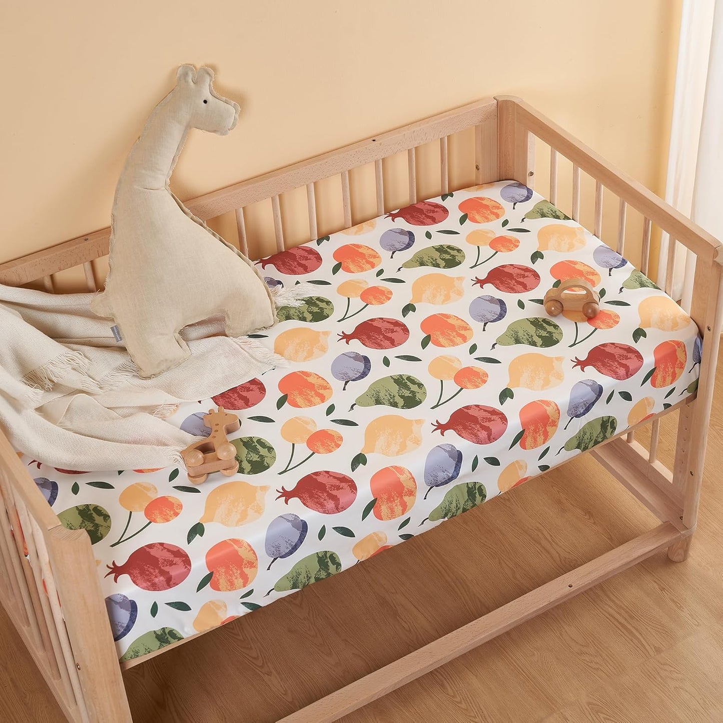 TILLYOU Baby Crib Sheets for Boys Girls, Super Soft Toddler Bed Sheets, 2 Pack Sheets for Standard Crib Mattress 28x52in, Fruit Shadow