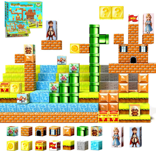 Magnetic Blocks- Magnetic Building Blocks Magnet Cube Toys Stacking, Build Forest Toys & Games Set, STEM Sensory Play, Birthday Giftsfor Kids Boys Girls Age 3 4 5 6 7 8 9 10 (54pcs 1inch)