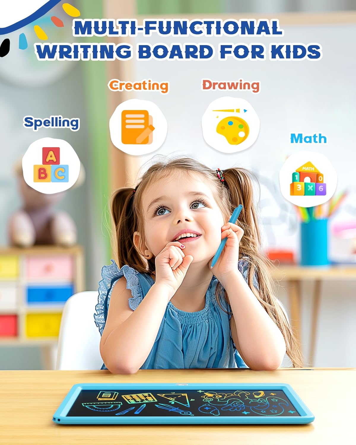 Bravokids 12 Inch LCD Writing Tablet for 3 Year Olds - Electronic Drawing Pad and Doodle Board as Educational Birthday Gifts for Girls and Boys (Blue)