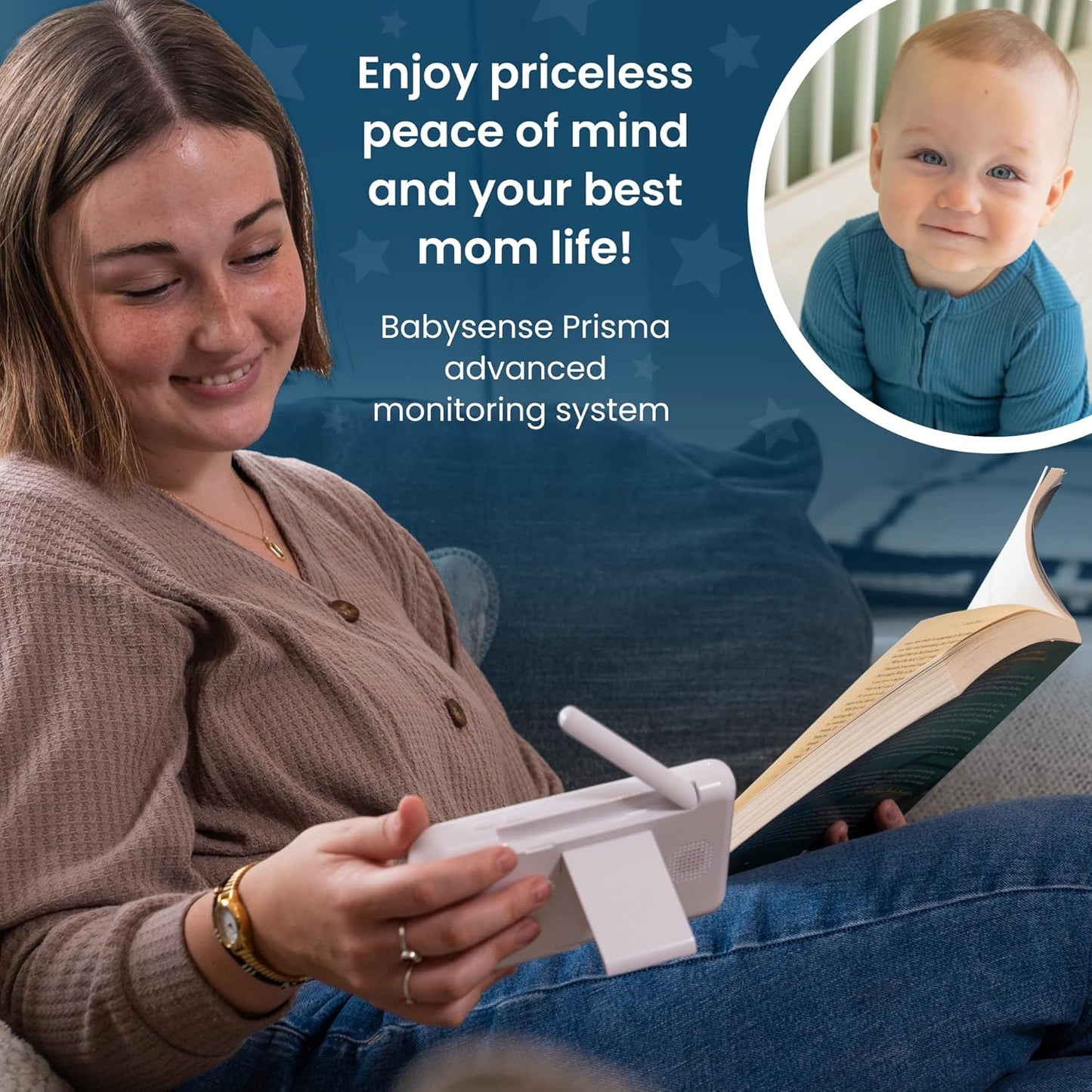 Babysense Prisma Baby Monitor with Camera and Audio, 5” HD Video Baby Monitor, 6-Color Night Light, Split Screen, Baby Sound Machine with White Noise & Lullabies, Secure No WiFi