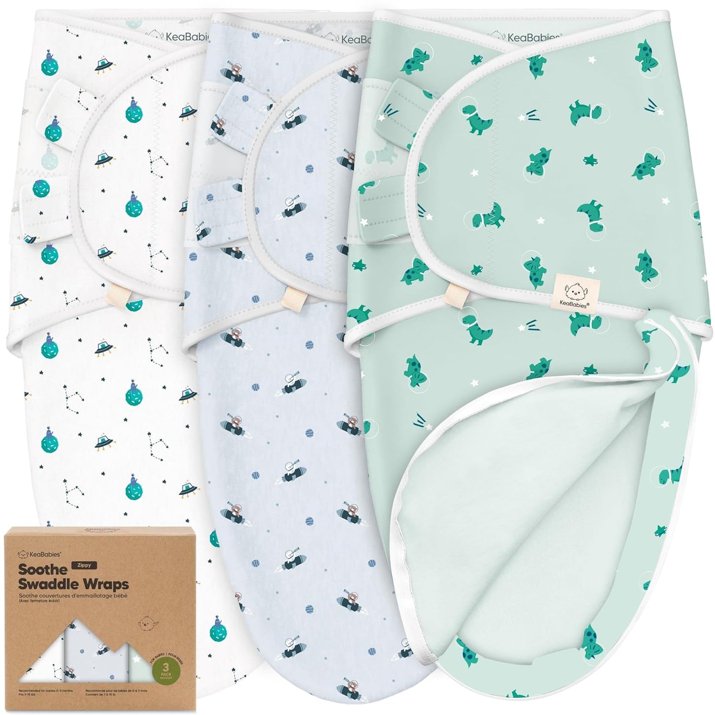 Baby Swaddle Sleep Sacks with Zipper - 3-Pack Swaddles for Newborns 0-3 Months, Infant, Baby Girls, Boys, Soft & Durable Newborn Sleep Sack, Easy Diaper Change Swaddling Blanket (Space Quest)