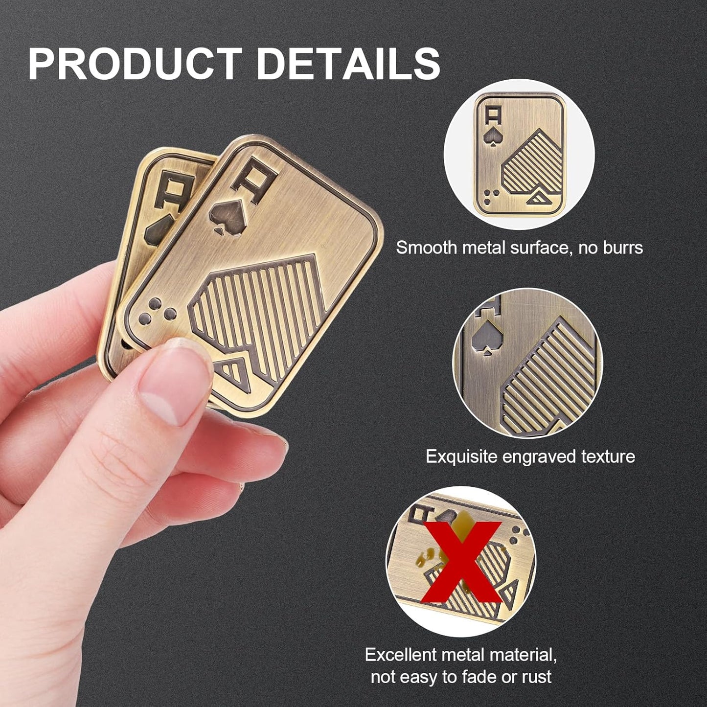 2Pcs Metal Fidget Slider, Metal Fidget Toy Fidget Slider for Adults Magnet Fidget Toy EDC Fidget Clicker Metal Poker Push Card Fidget Slider Stress Relief Toy,Bronze