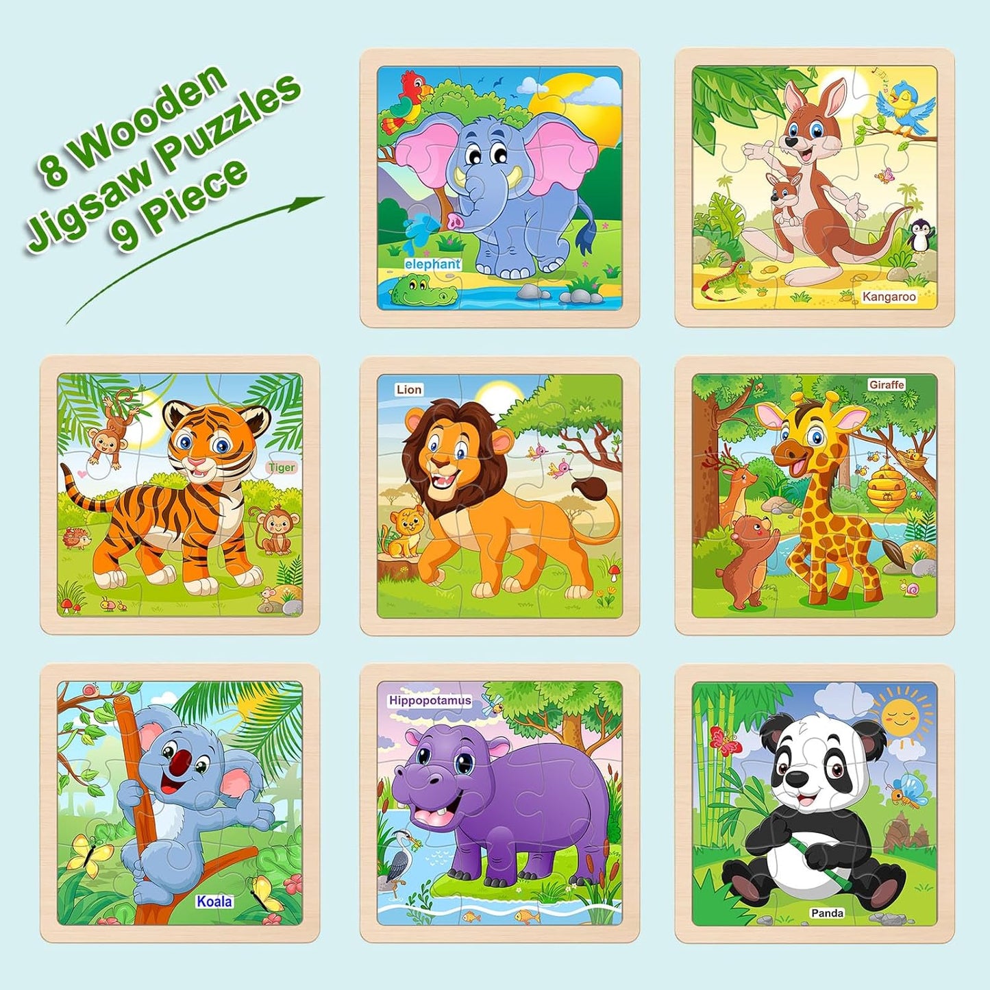 Wooden Puzzles for Toddlers 2-4, 9 Pieces Animal Jigsaw Puzzles for Kids Ages 3-5, Preschool Learning Activities, Learning & Educational Toys, Gifts for Boys, Girls