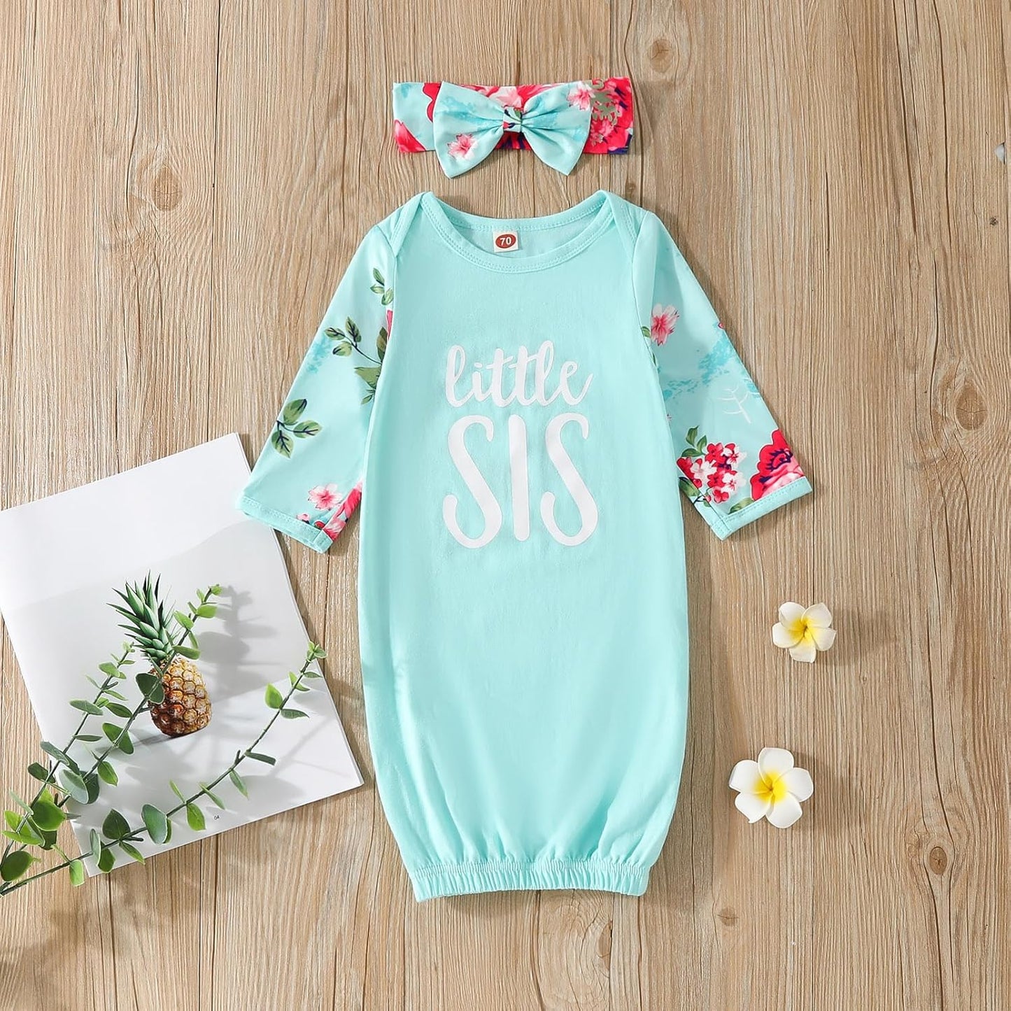 AMAWMW Newborn Baby Girl Little Sister Sleeper Gown Stripe Long Sleeve Nightgown Pajamas Gifts Stuff Essential Outfit
