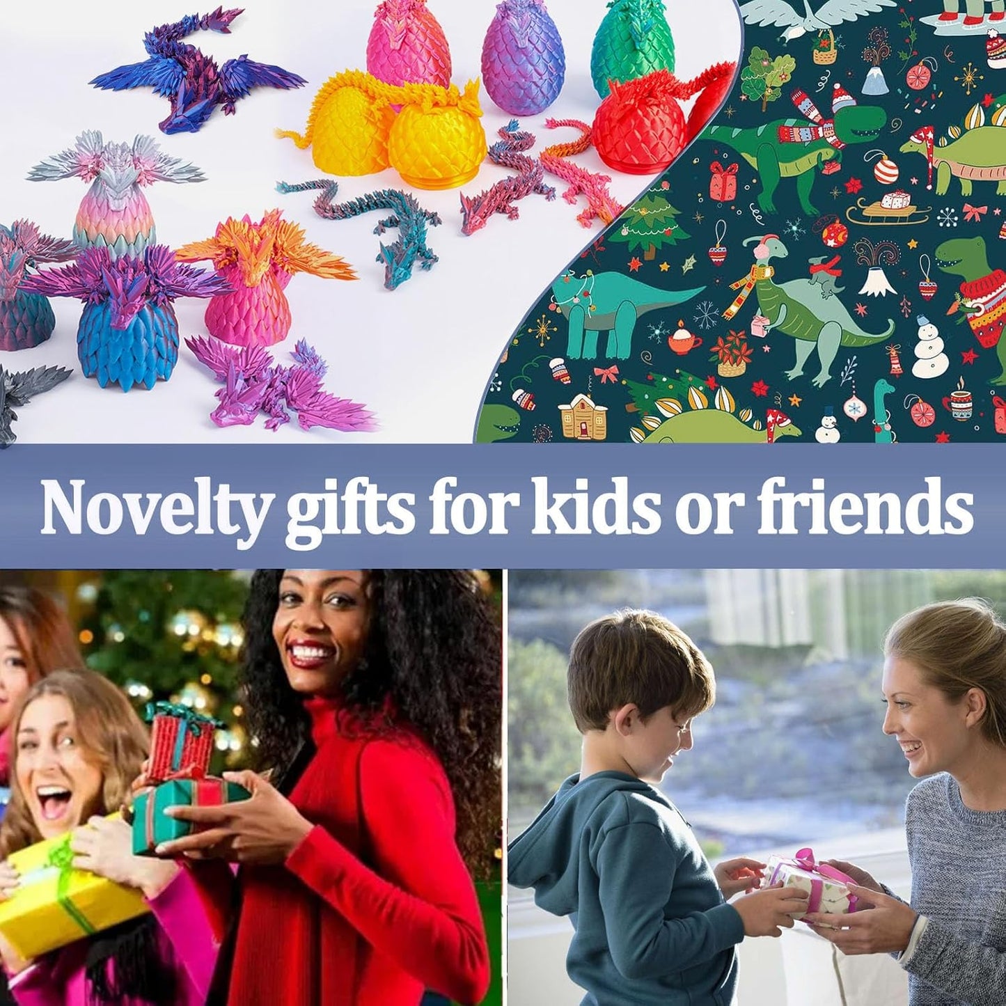 3D Printed Dragon with Wings, 2 Pack Mystery Dragon Fidget Toy, Mythical Pieces Articulated Luminous Dragon, Home Office Decor Executive Desk Toys