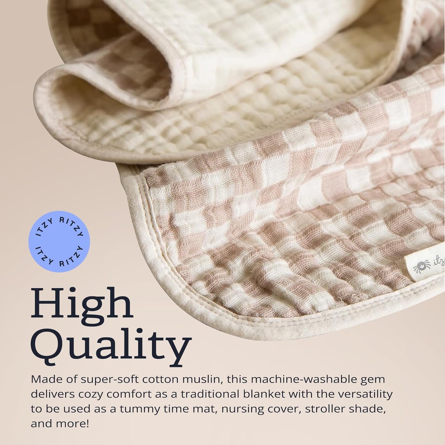 Itzy Ritzy Baby Blanket – Soft Cotton Muslin Multi-Use Blanket - Can Be Used as a Tummy Time Mat, Nursing Cover, Stroller Shade & More – Measures 30" x 40", Machine Washable (Checkerboard)